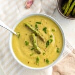 asparagus soup in bowl overhead