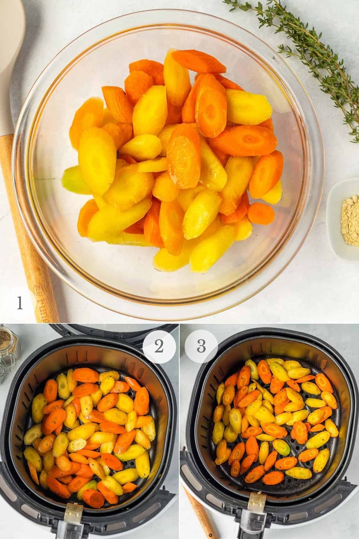air fryer carrots recipe steps 1-3