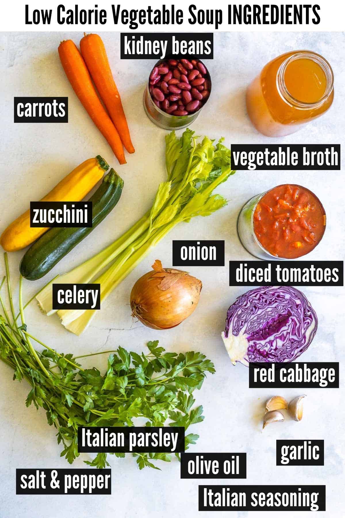 low calorie vegetable soup ingredients labelled 