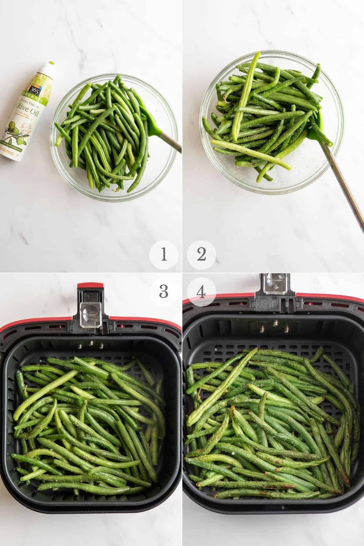 air fryer green beans recipe steps 1-4