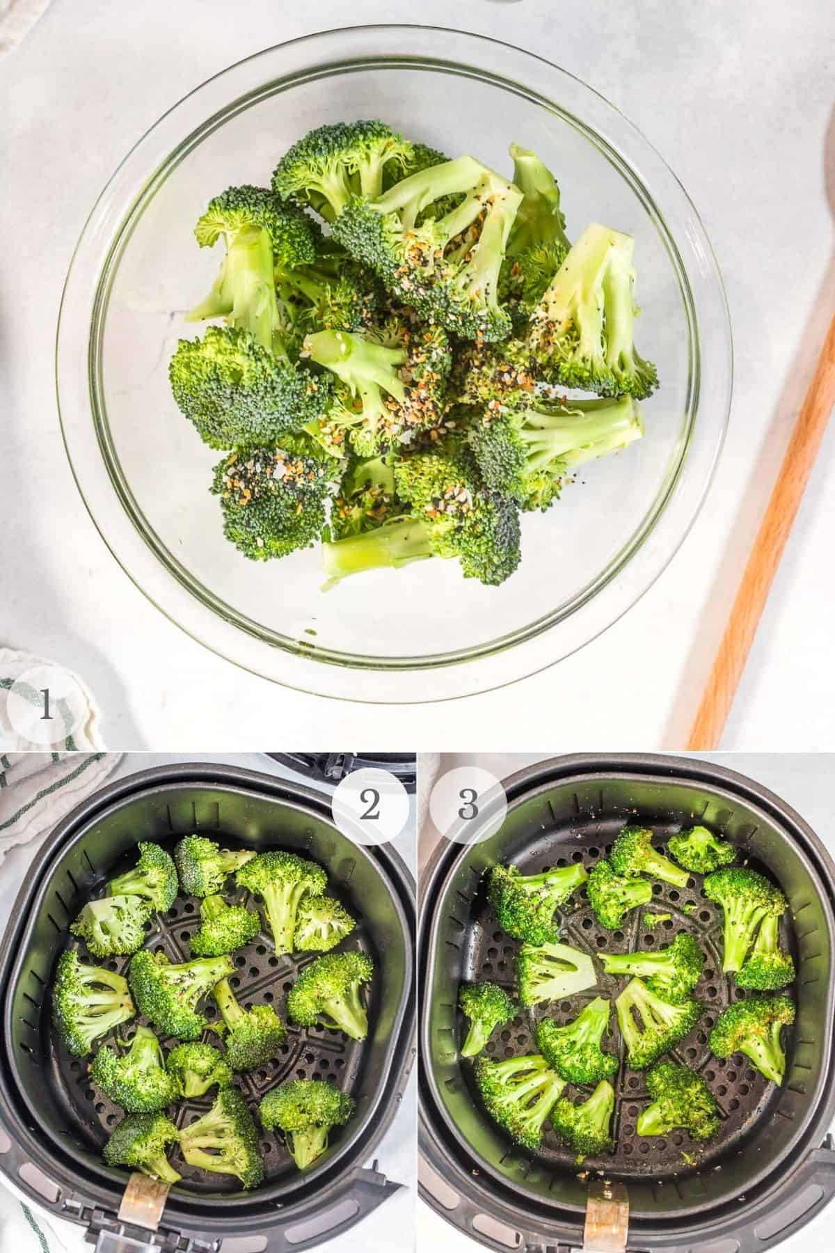 air fryer broccoli recipe steps 1-3