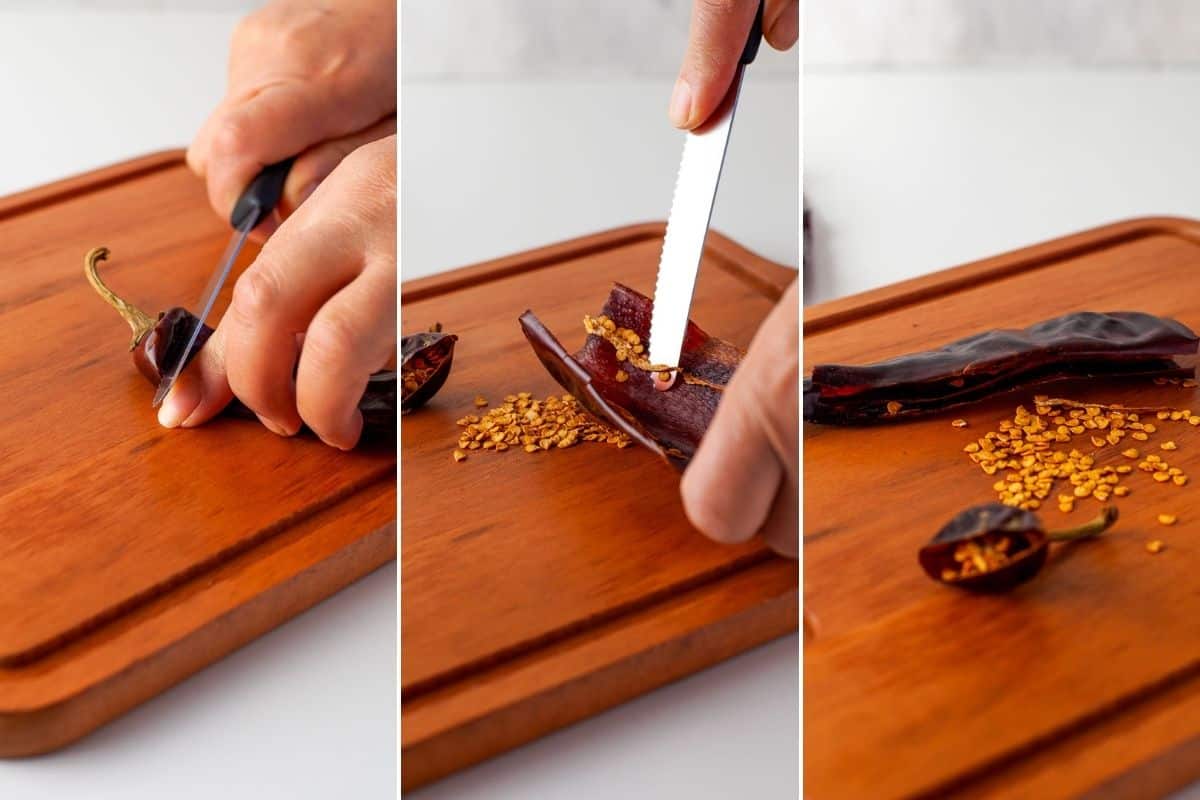 deseeding dried peppers