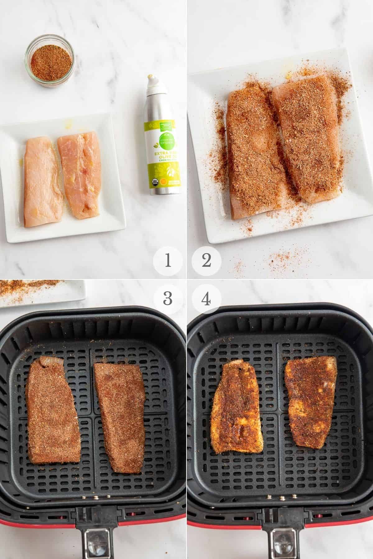 blackened air fryer mahi mahi recipe steps collage