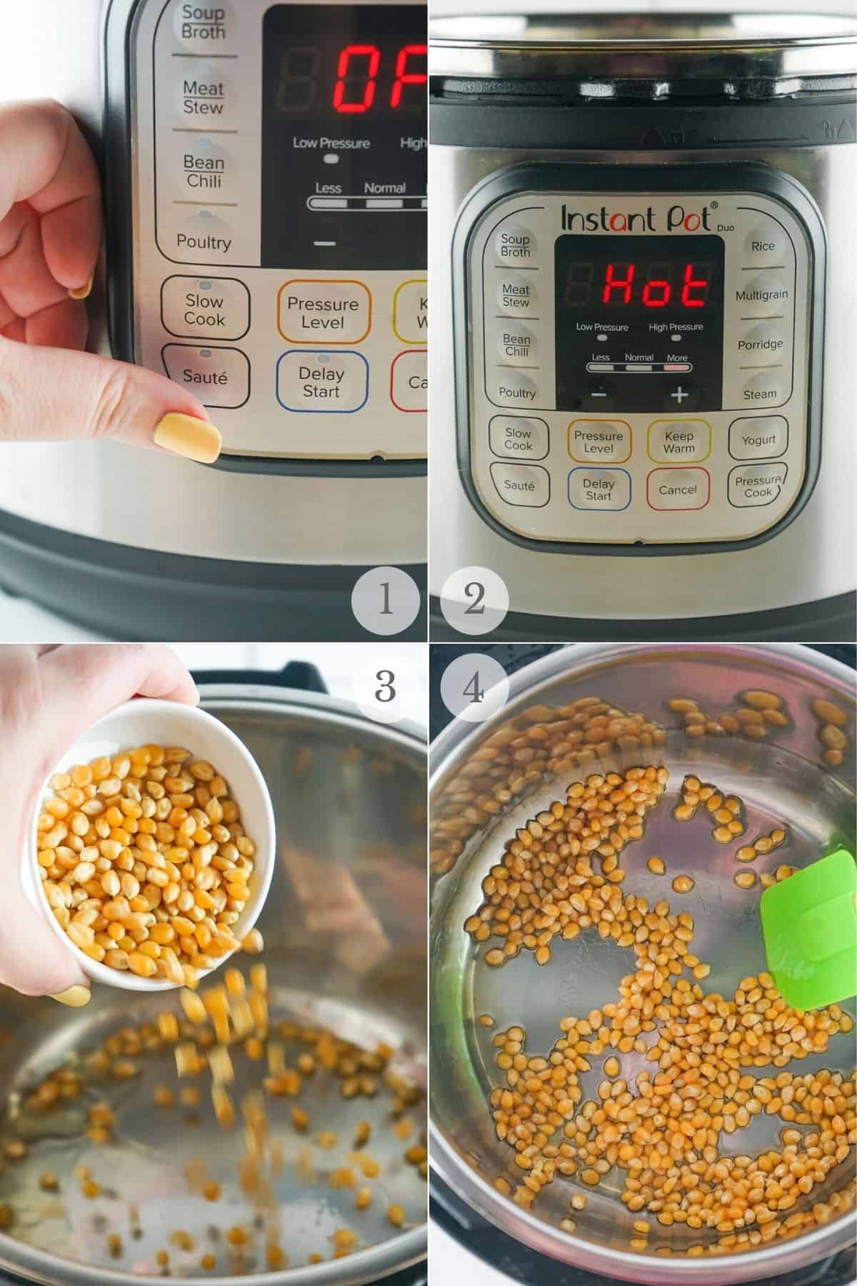 instant pot popcorn recipes steps 1-4