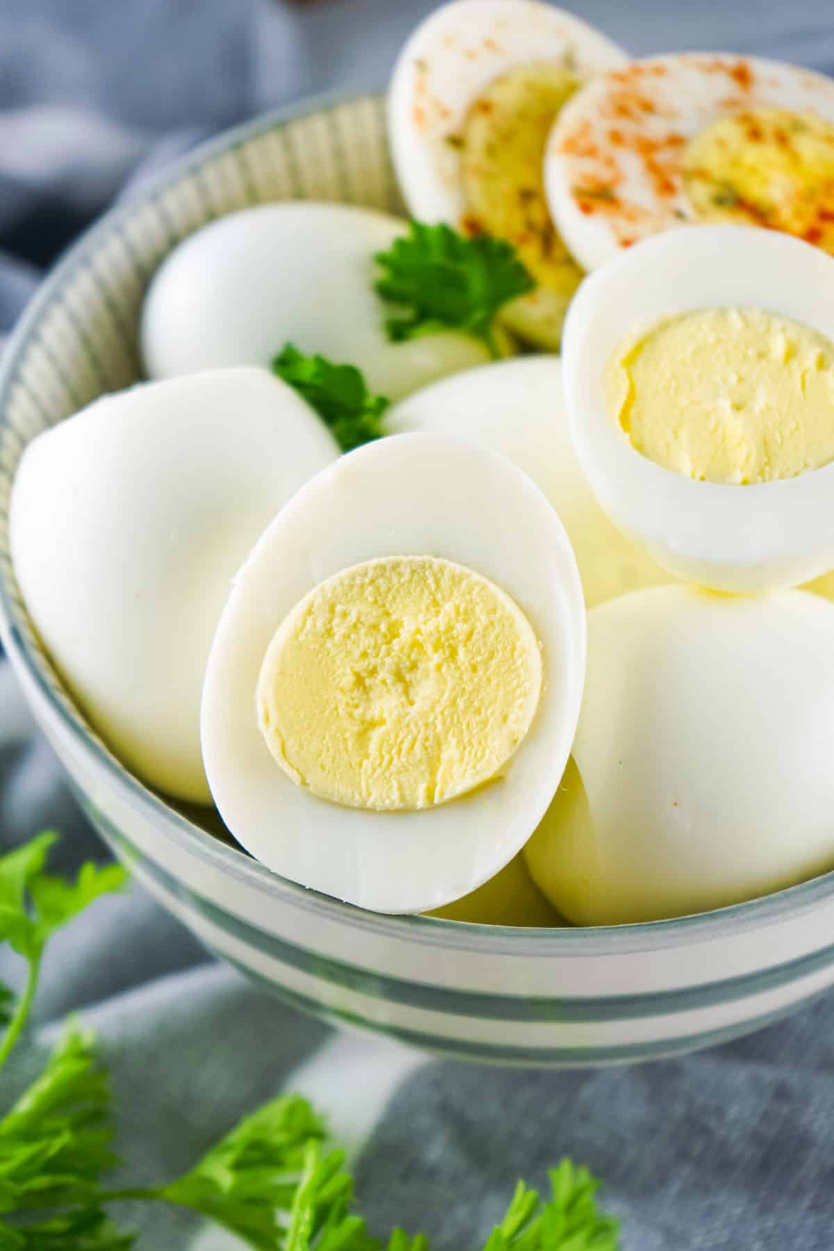 peeled air fryer hard boiled eggs slicedpeeled air fryer hard boiled eggs sliced