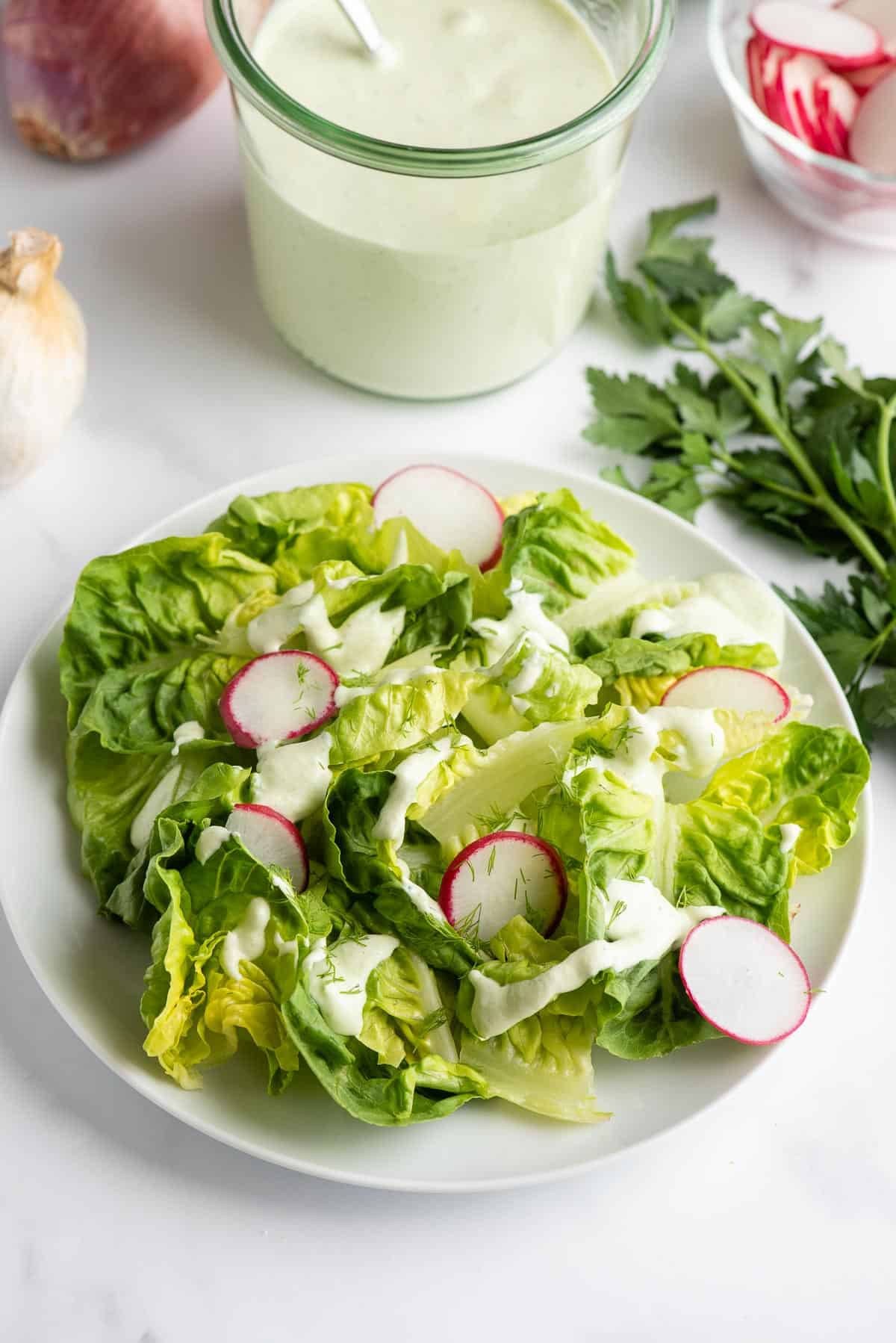 Green Goddess Dressing on a salad