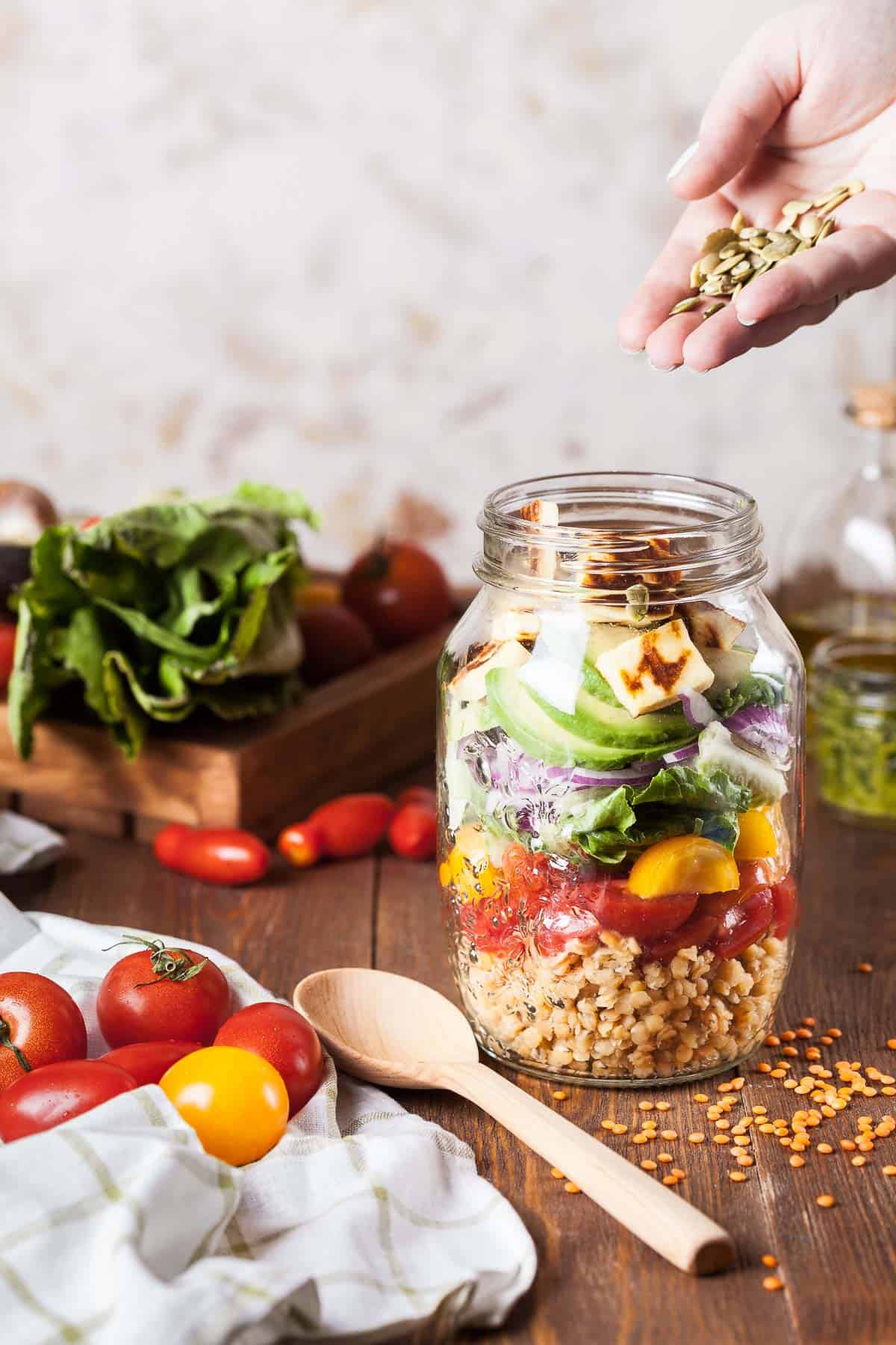 salad in mason jar