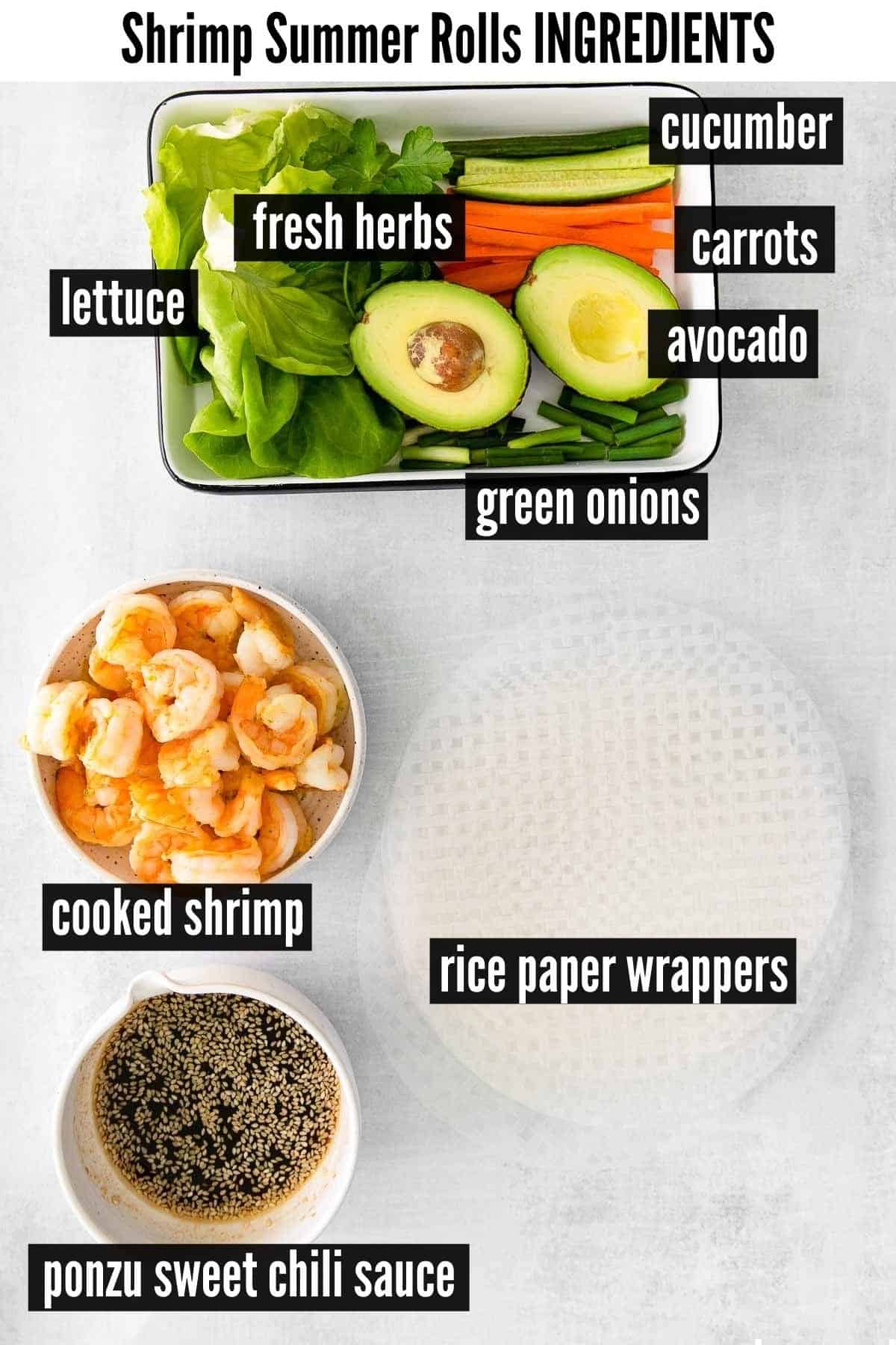 shrimp summer rolls labelled ingredients