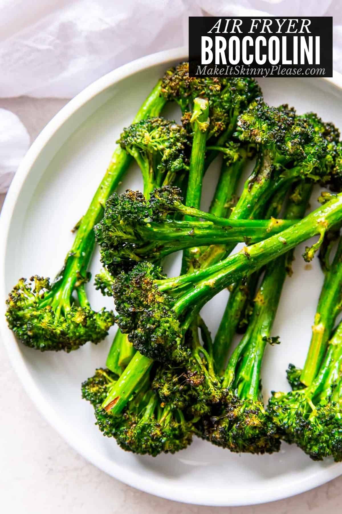 air fryer broccolini baby broccoli on white plate