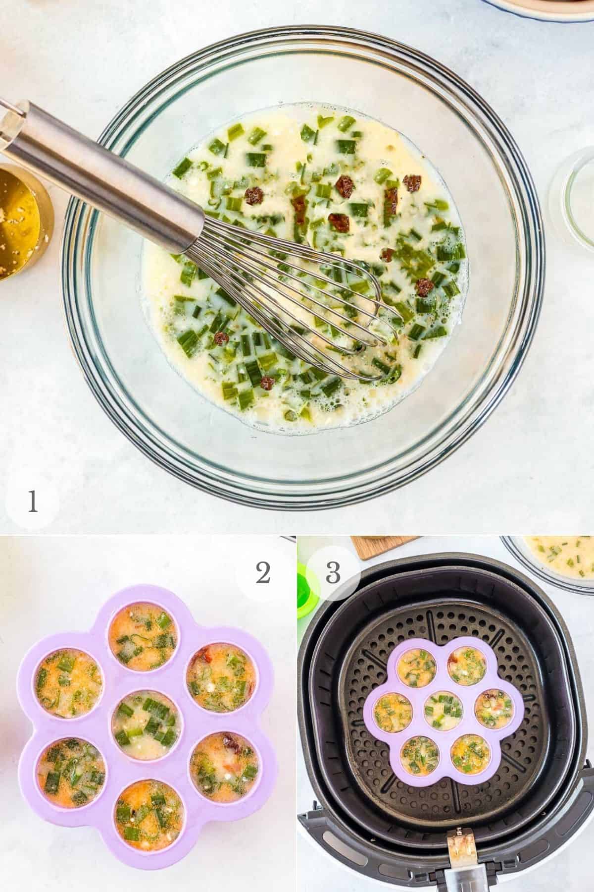 air fryer egg white bites recipe steps 1-3