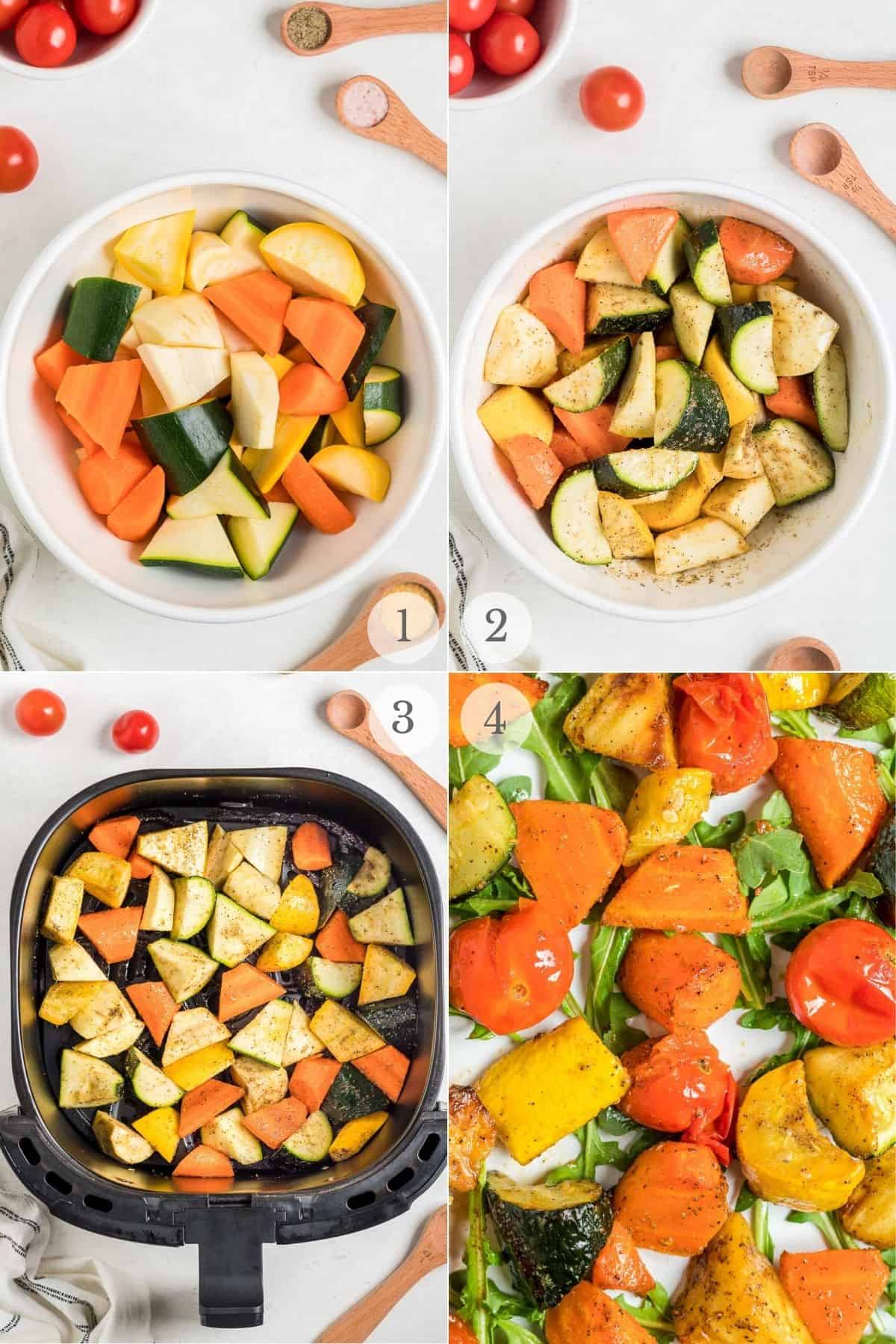 air fryer roasted vegetables recipe steps 1-4