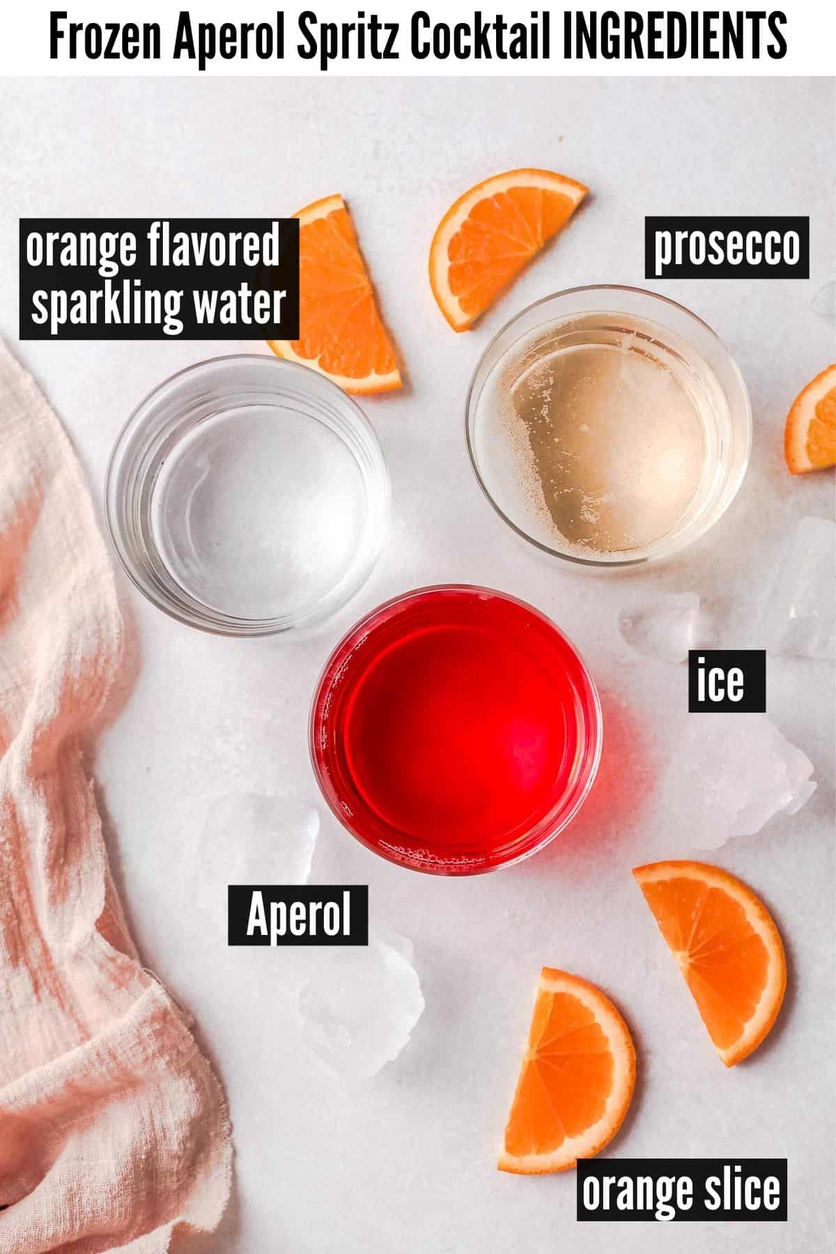 frozen aperol spritz labelled ingredients 