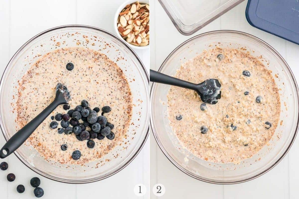 blueberry overnight oats recipe steps 1-2.
