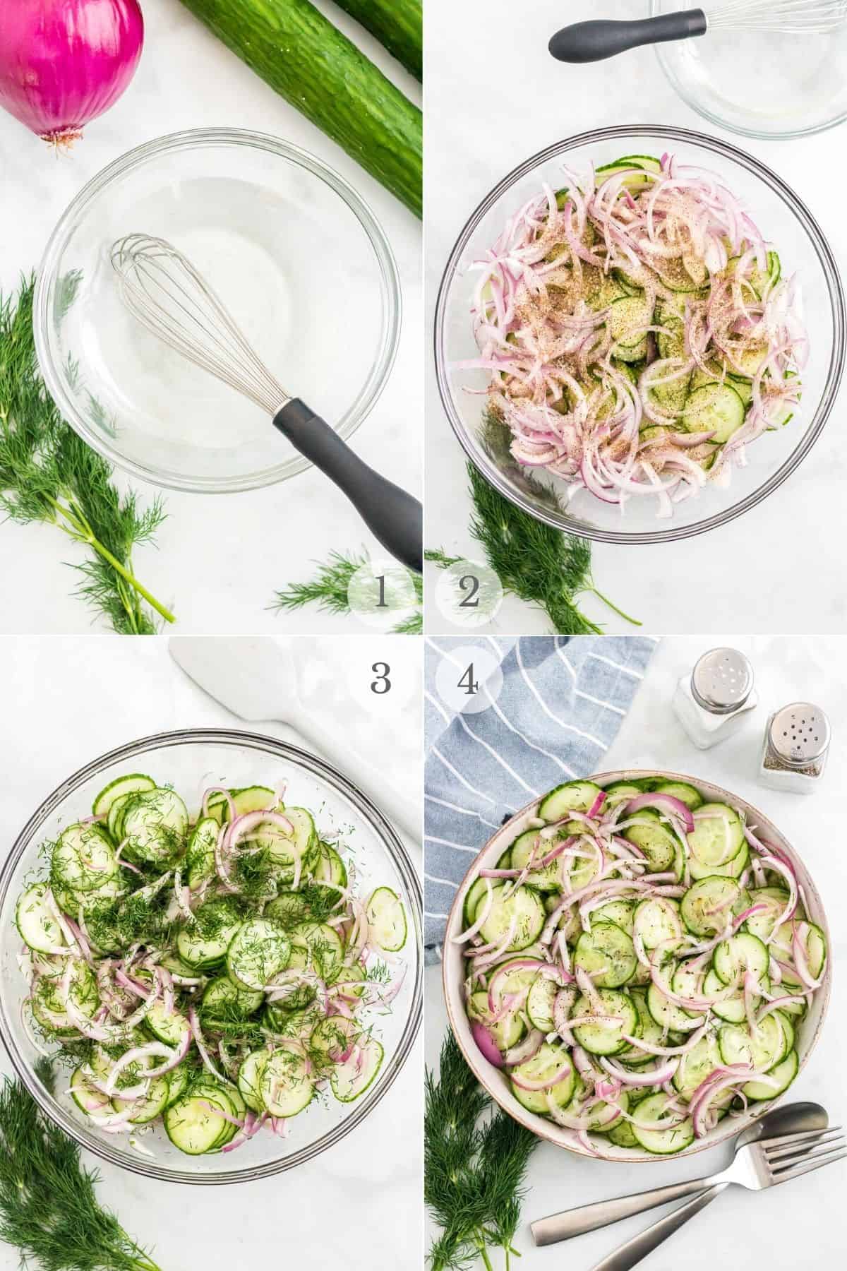 cucumber salad recipe steps 1-4.