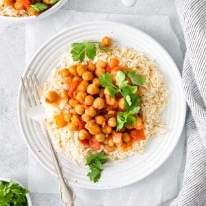 instant pot chana masala with rice overhead