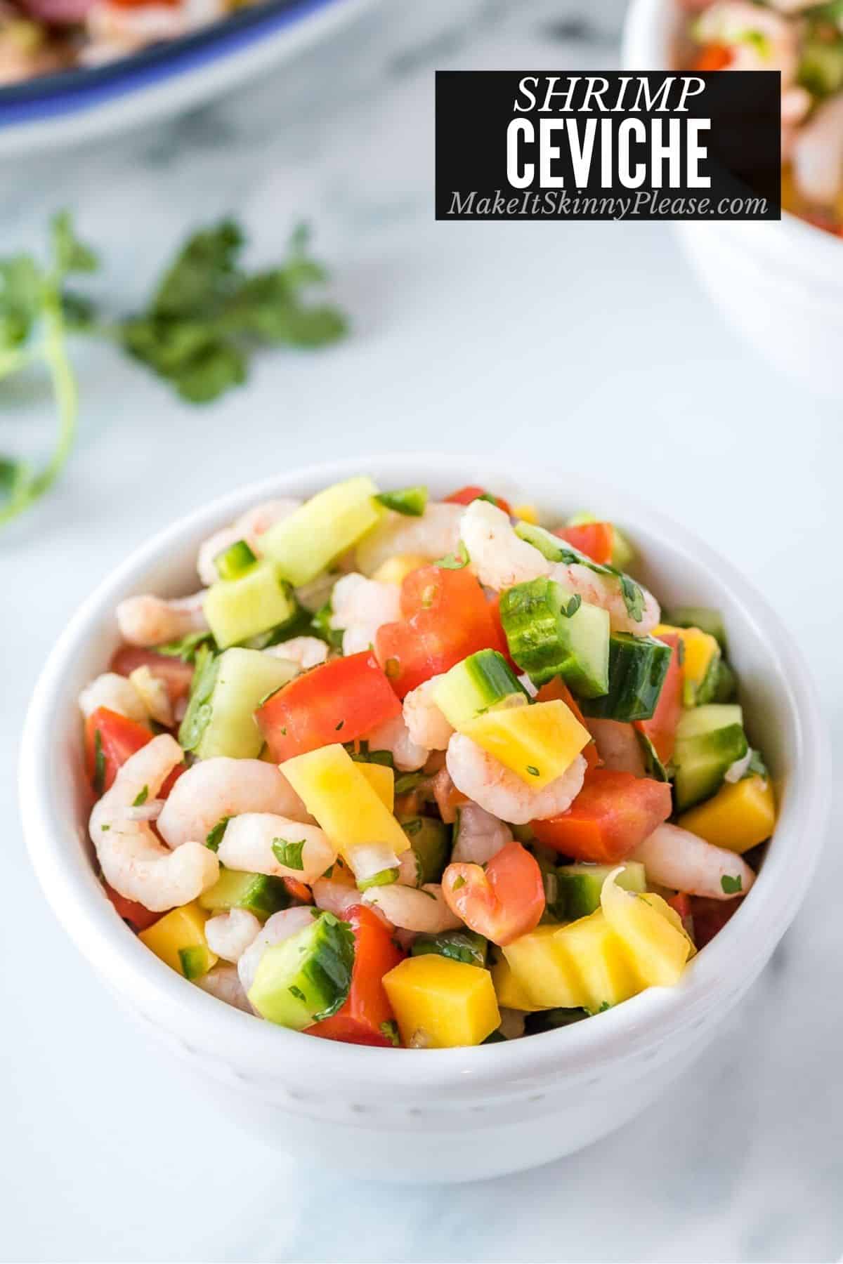 shrimp ceviche in a white bowl