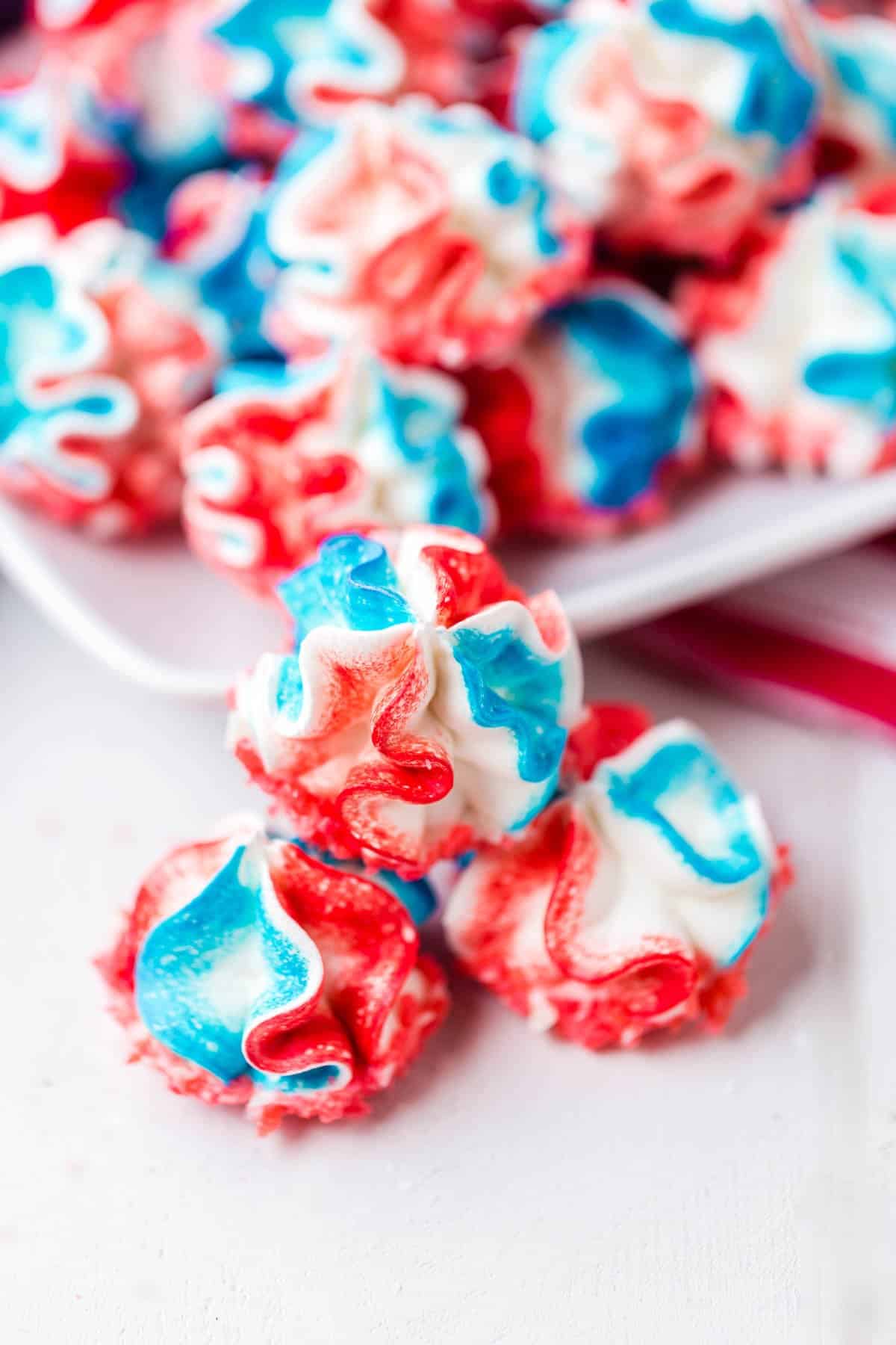 4th of july meringue cookies with pop rocks close up.