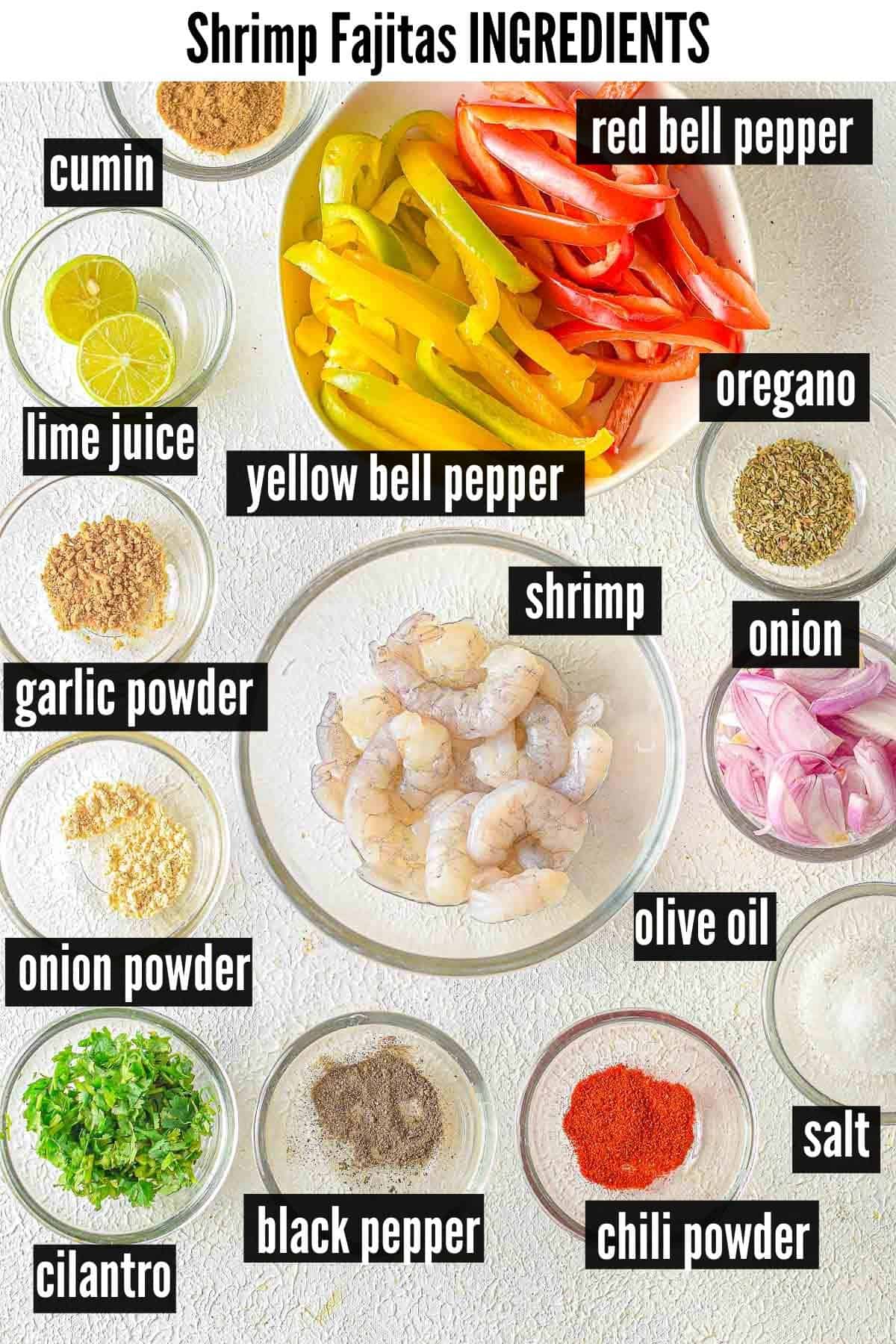 shrimp fajitas labelled ingredients.