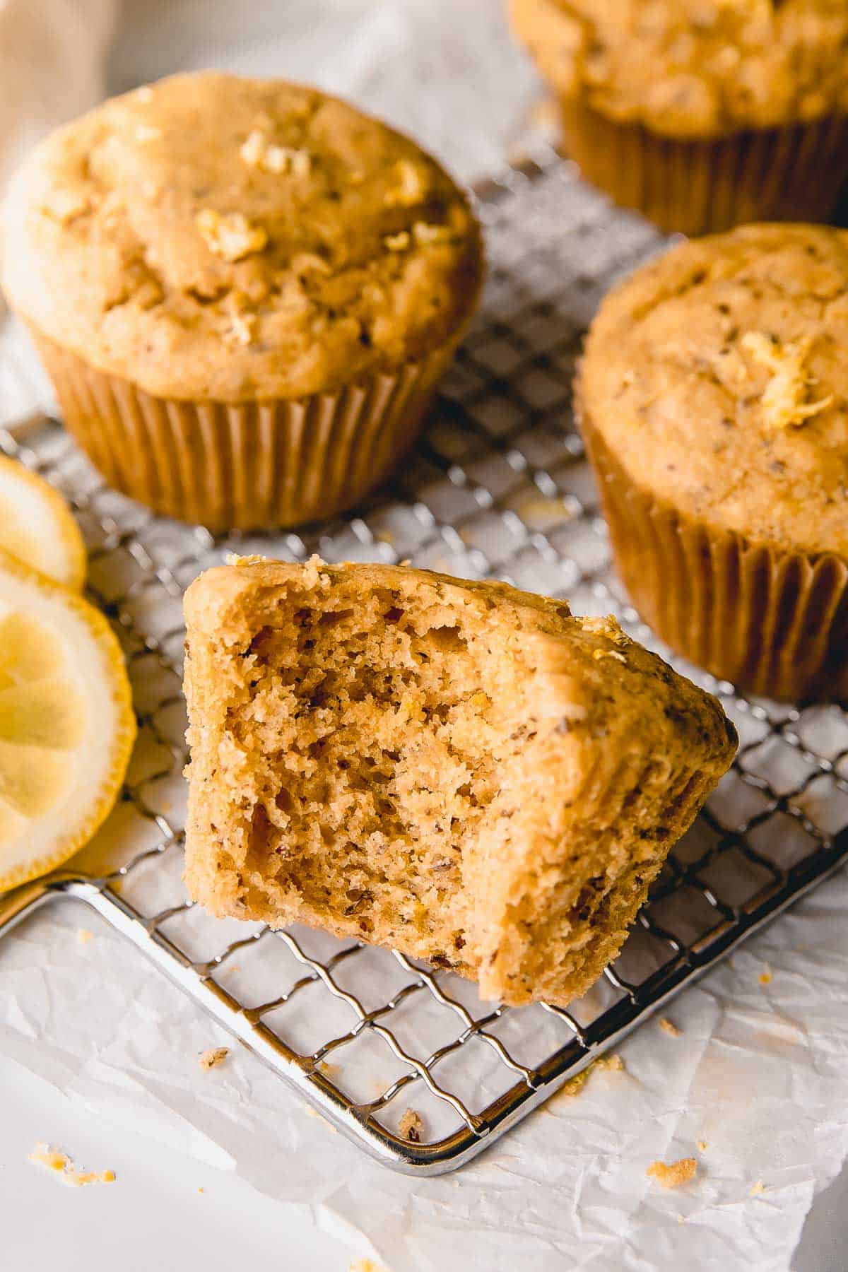 skinny lemon muffins with a bite out.