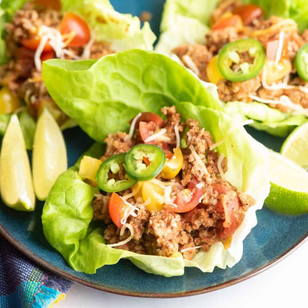 taco turkey lettuce wraps on plate square