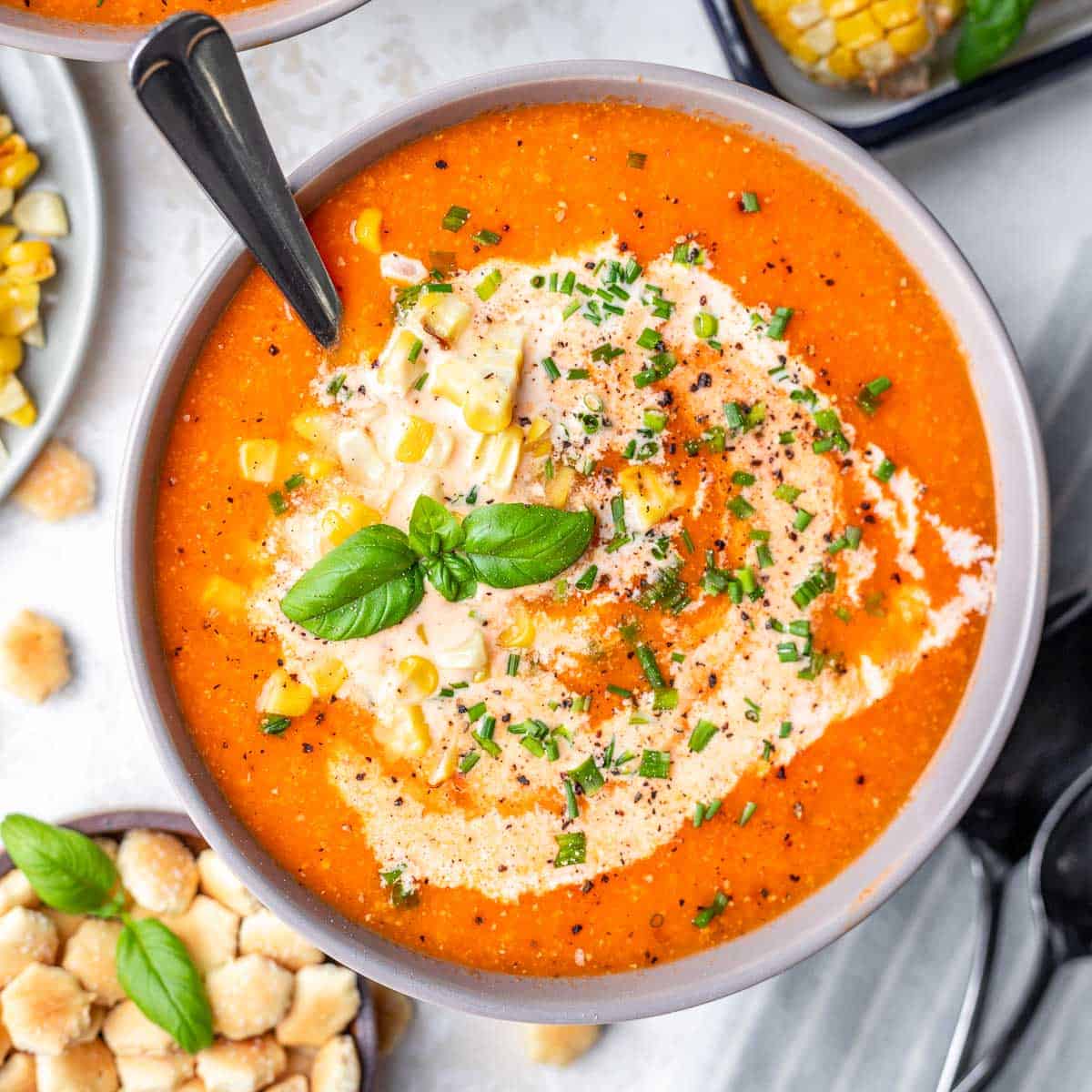 Creamy Tomato Corn and Avocado Blender Soup - Queen of My Kitchen