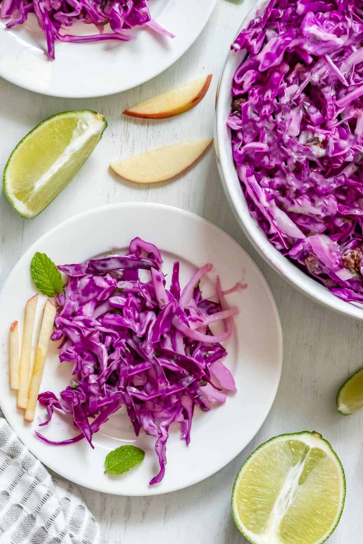 red cabbage slaw from overhead on plate
