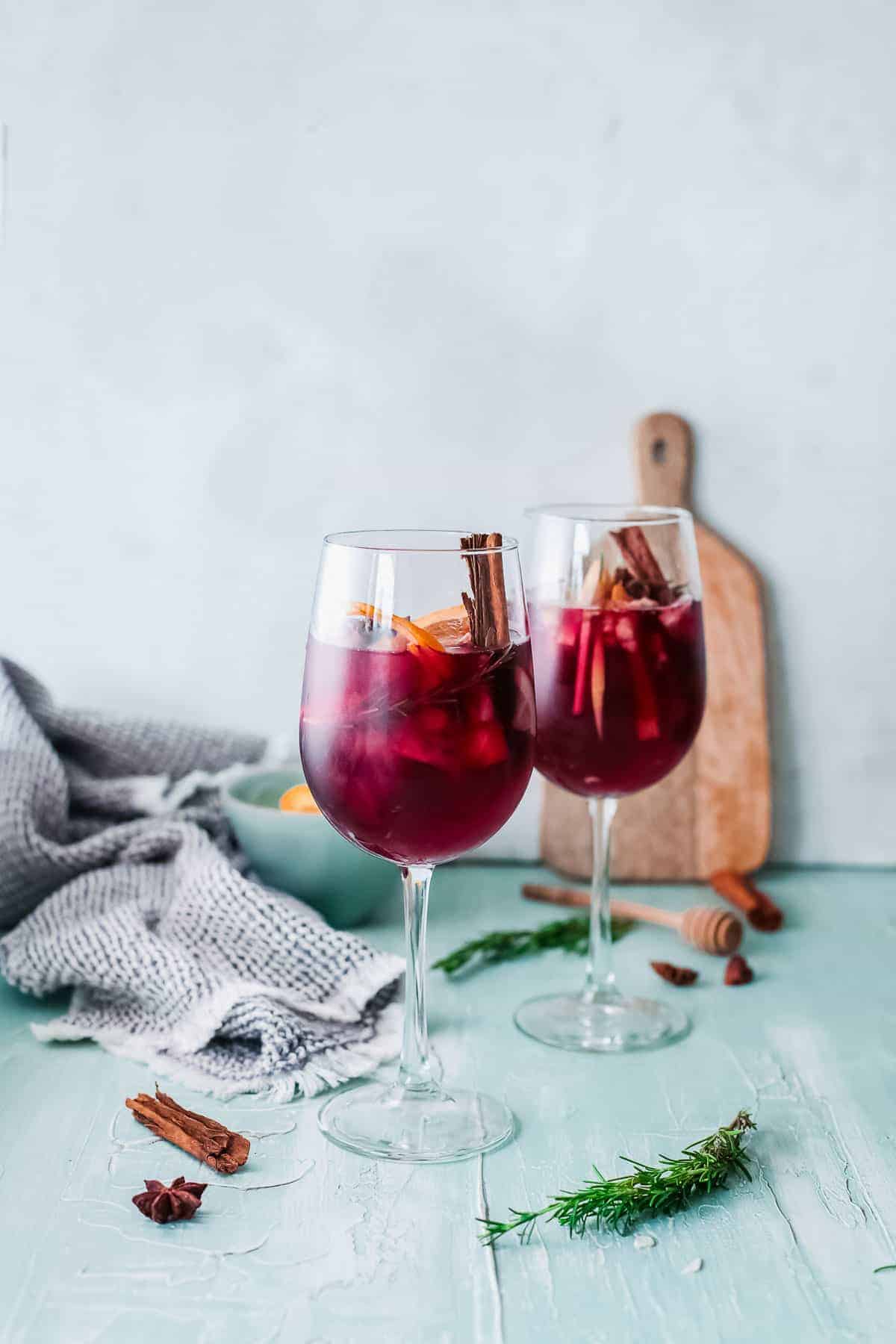 red wine sangria in glass from side 2