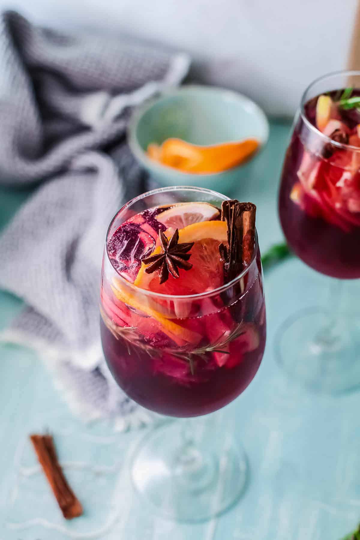 red wine sangria in glass with garnish