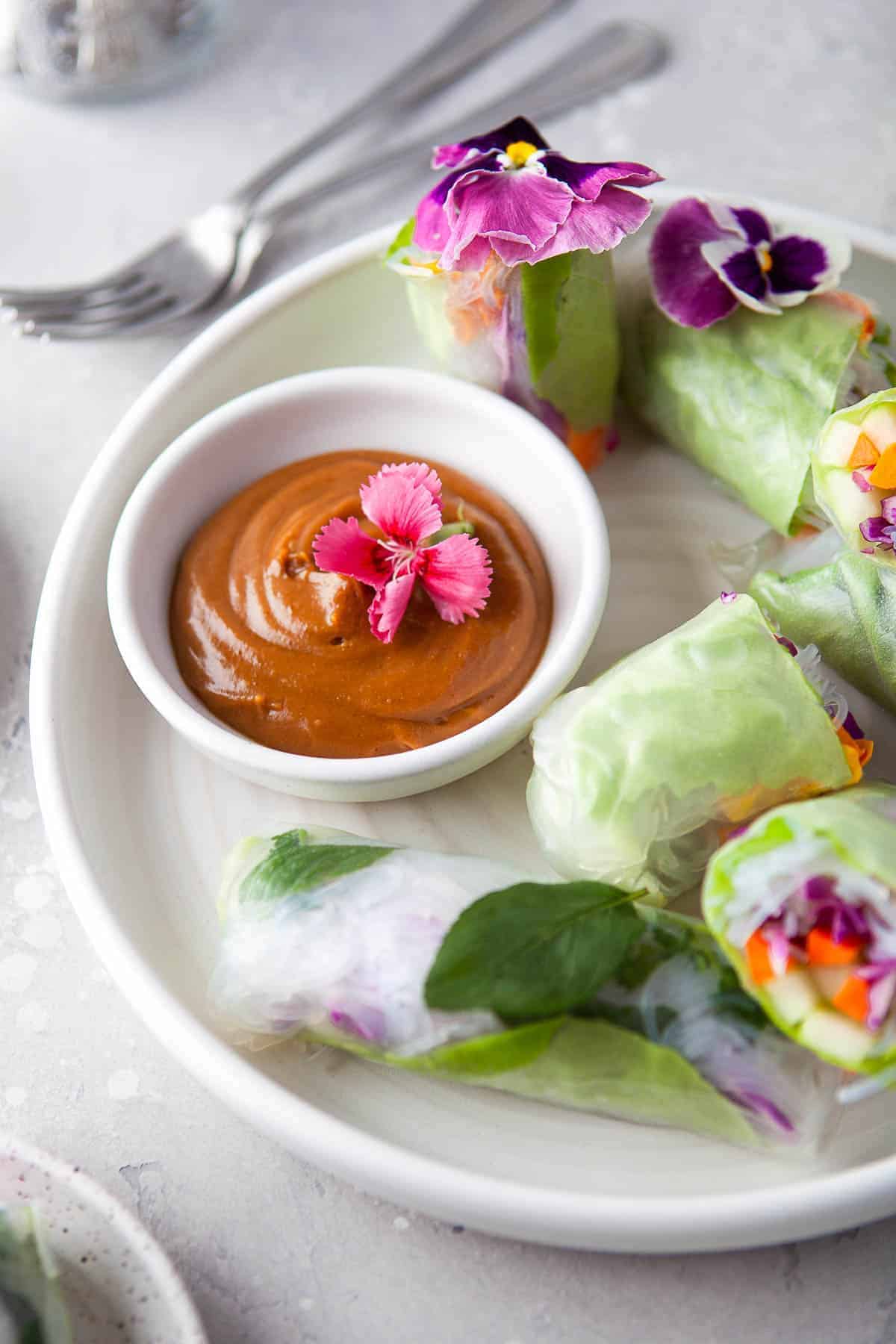 spring rolls and peanut sauce