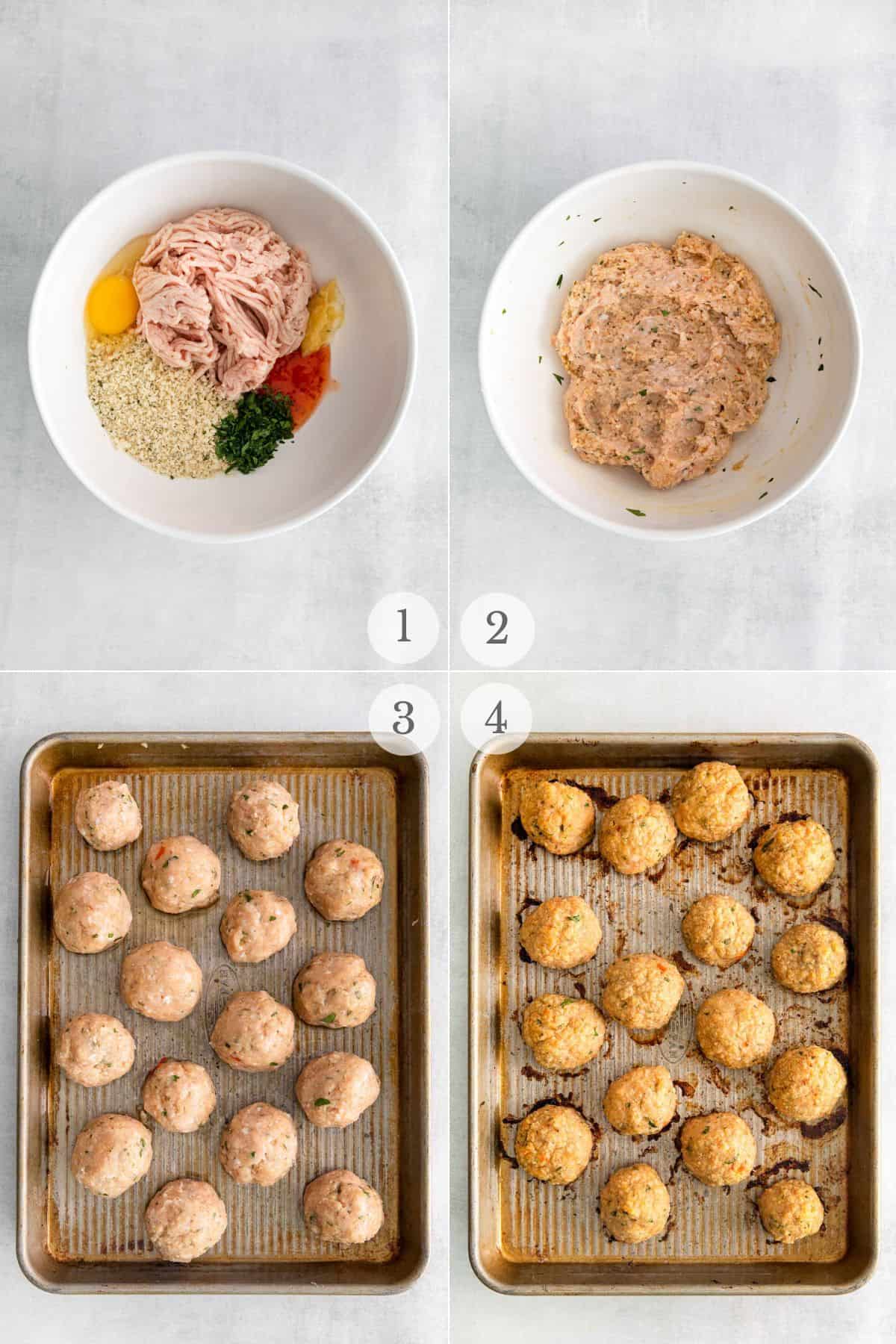 thai ground chicken meatballs recipe steps 1-4.