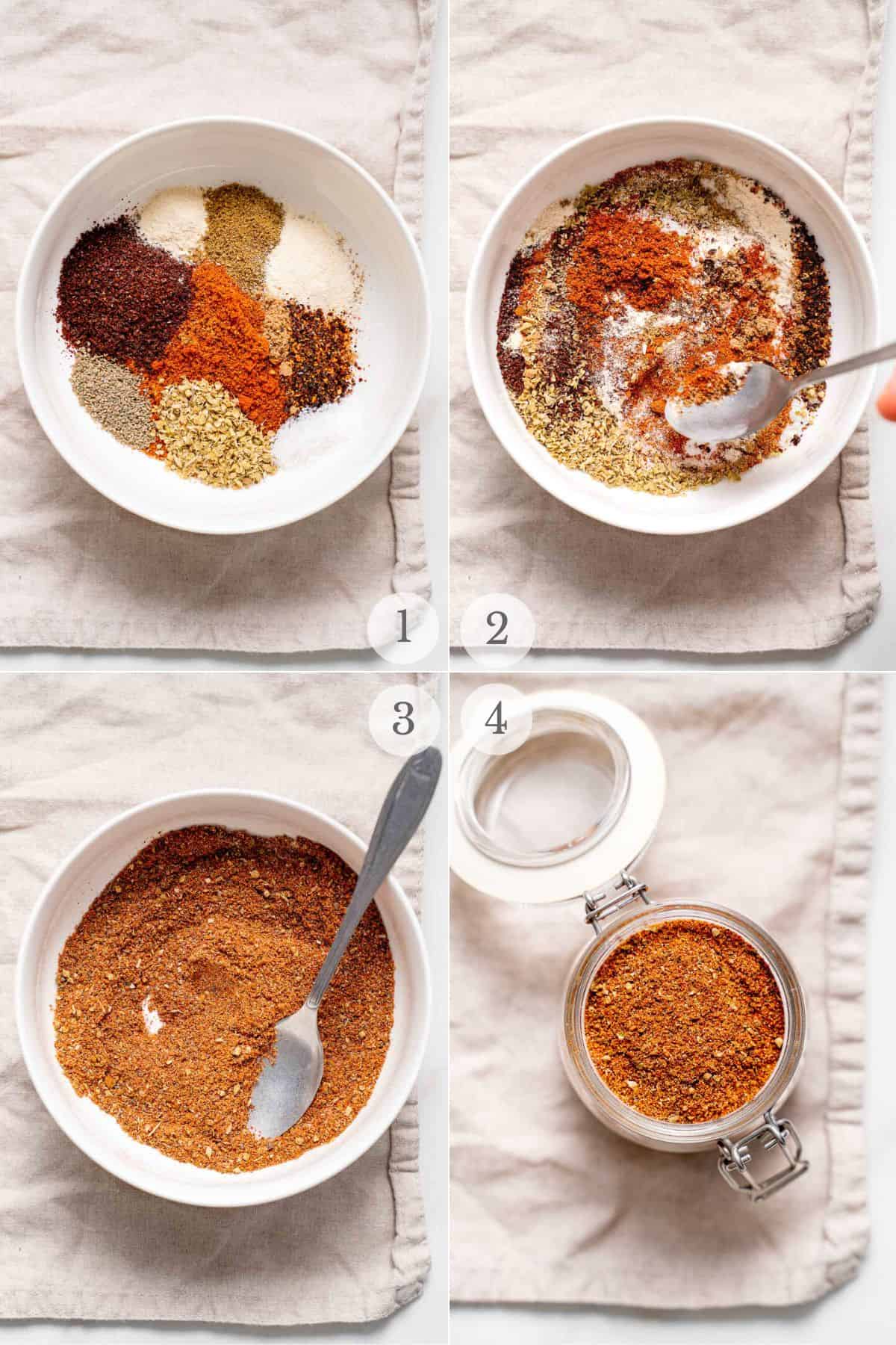 all purpose mexican seasoning recipe steps collage.