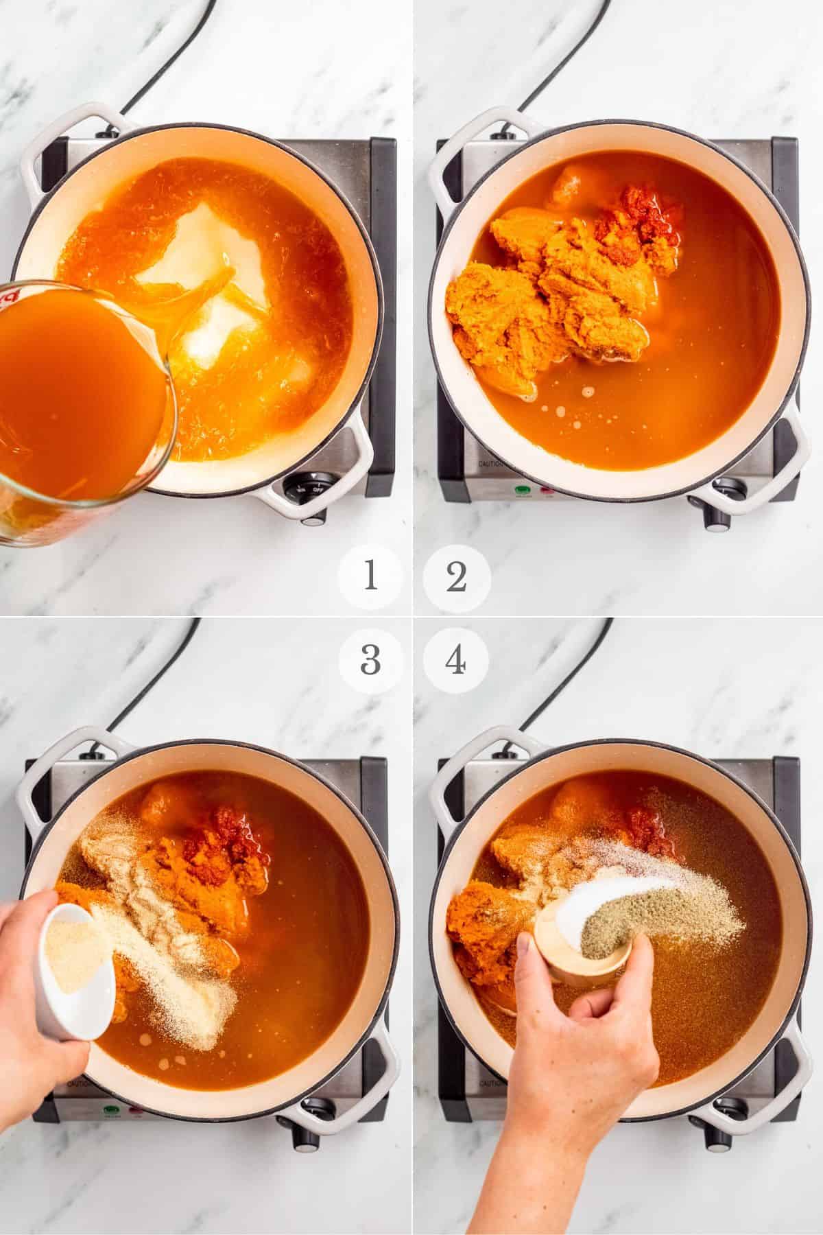pumpkin curry soup recipe steps 1-4.