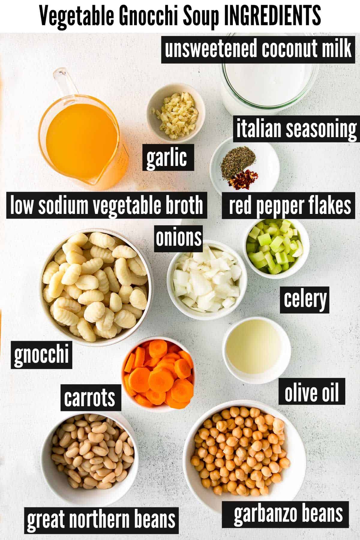vegetable gnocchi soup labelled ingredients.