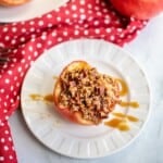 baked apple with crumble topping from above.