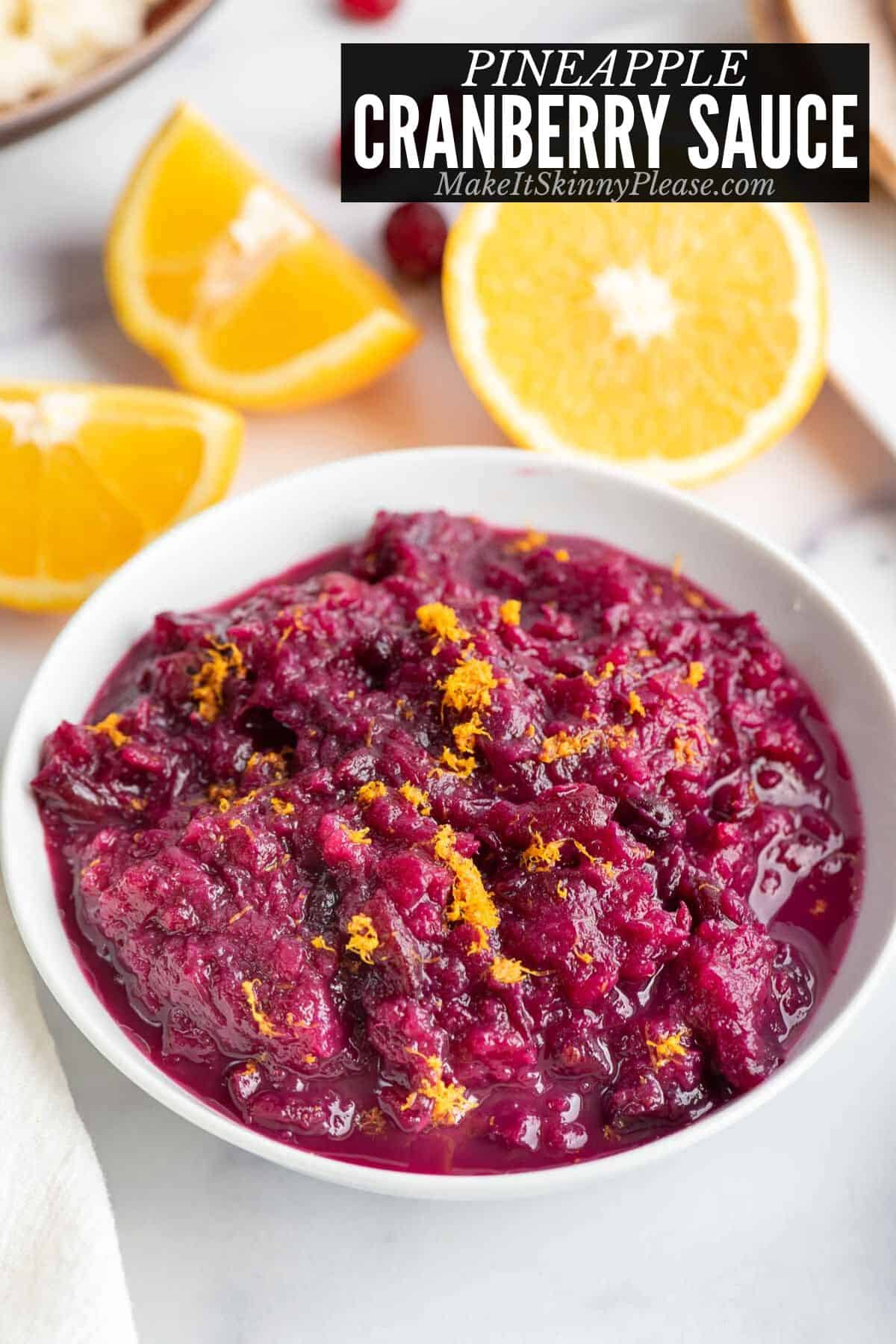 cranberry pineapple sauce in white bowl.