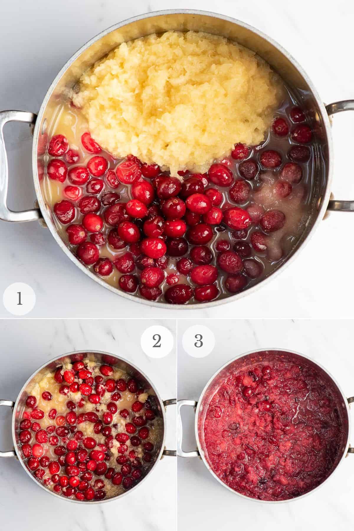 cranberry pineapple sauce recipe steps 1-3.