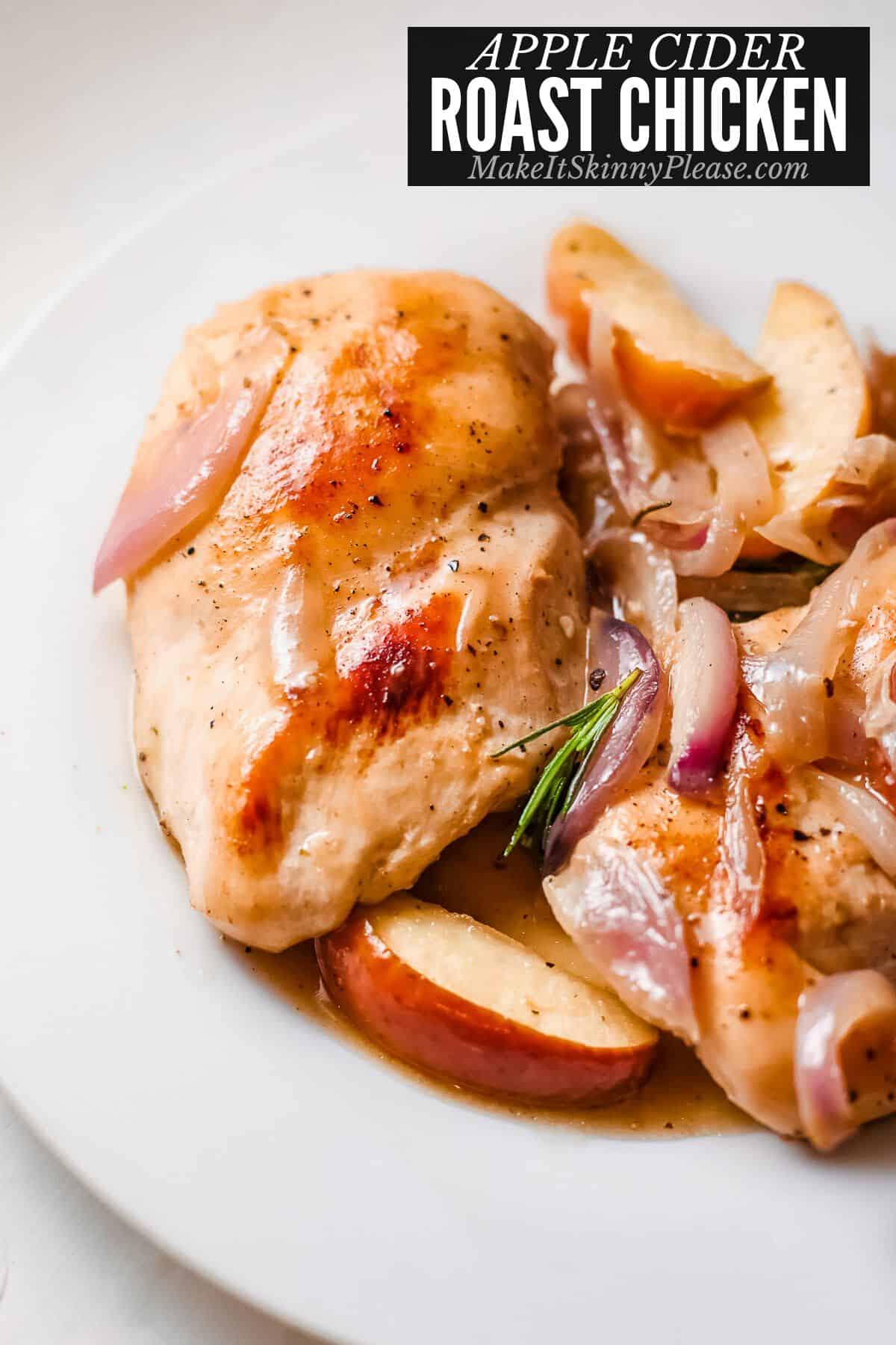roast chicken with apples on plate.