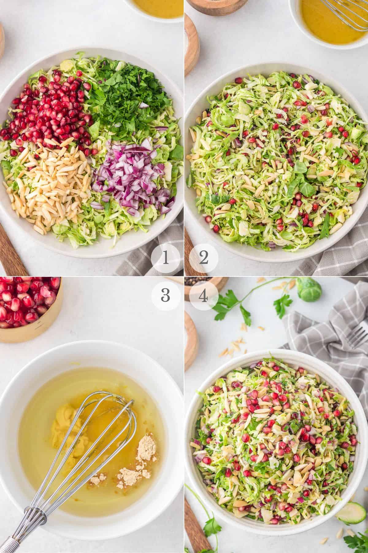 shaved brussels sprouts salad recipe steps 1-4.