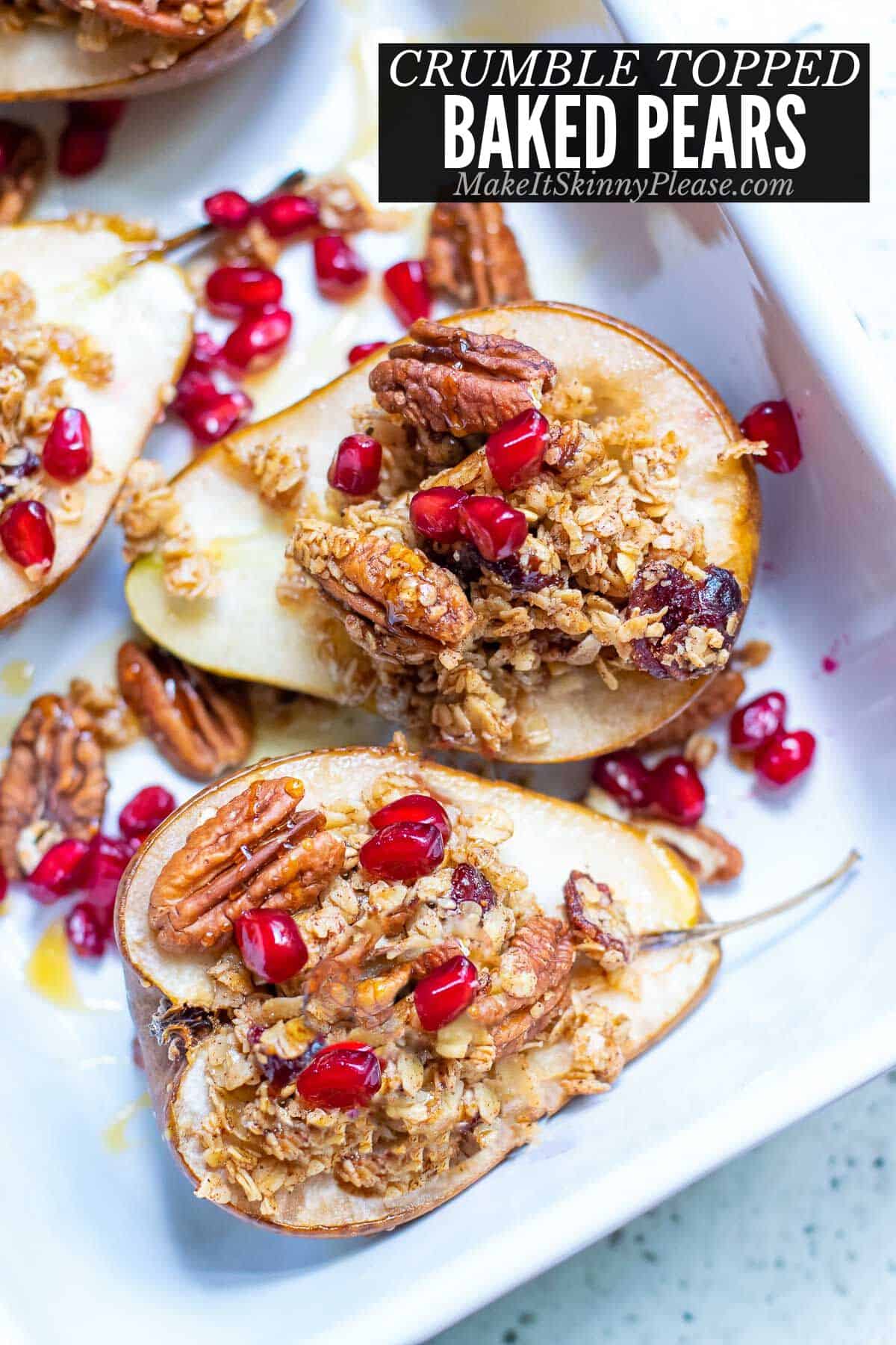 baked pears in baking dish overhead no topping.