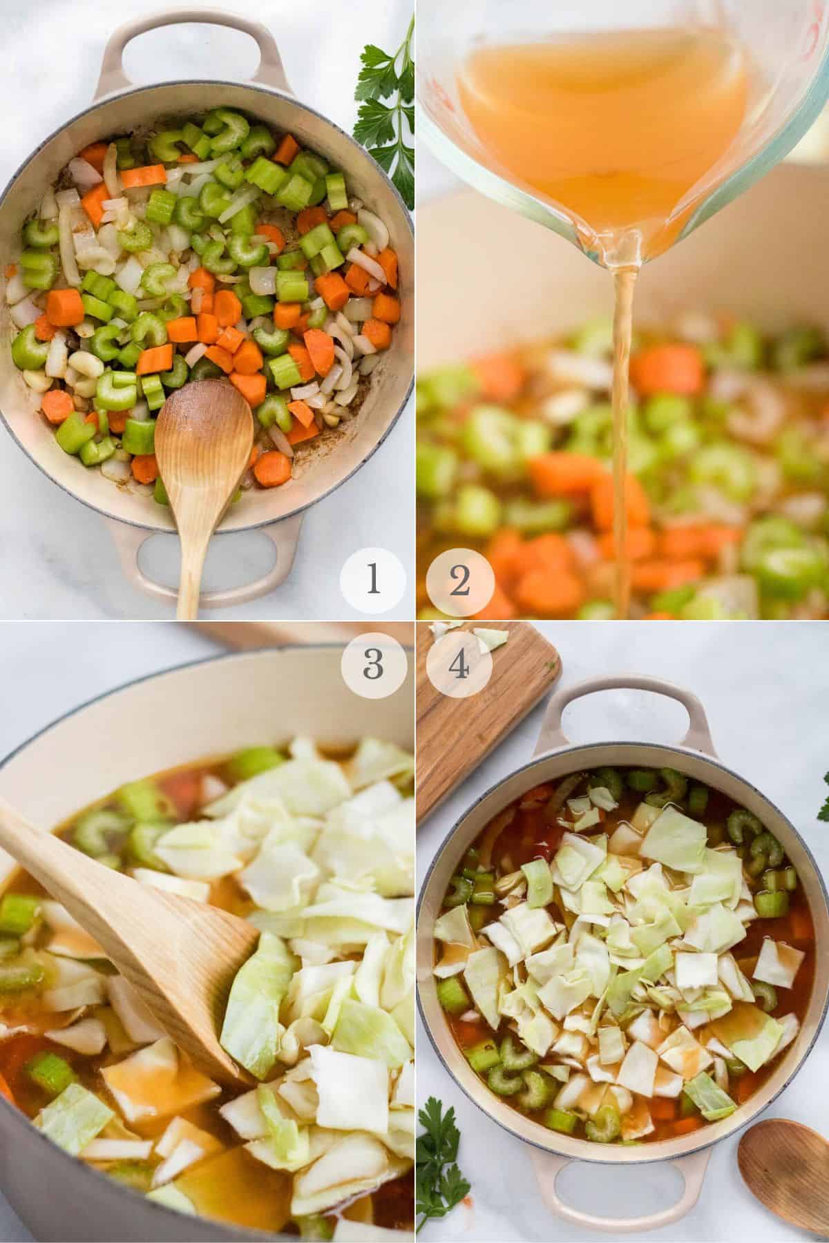 cabbage vegetable soup recipe steps 1-4.