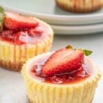 mini cheesecakes close up with text.