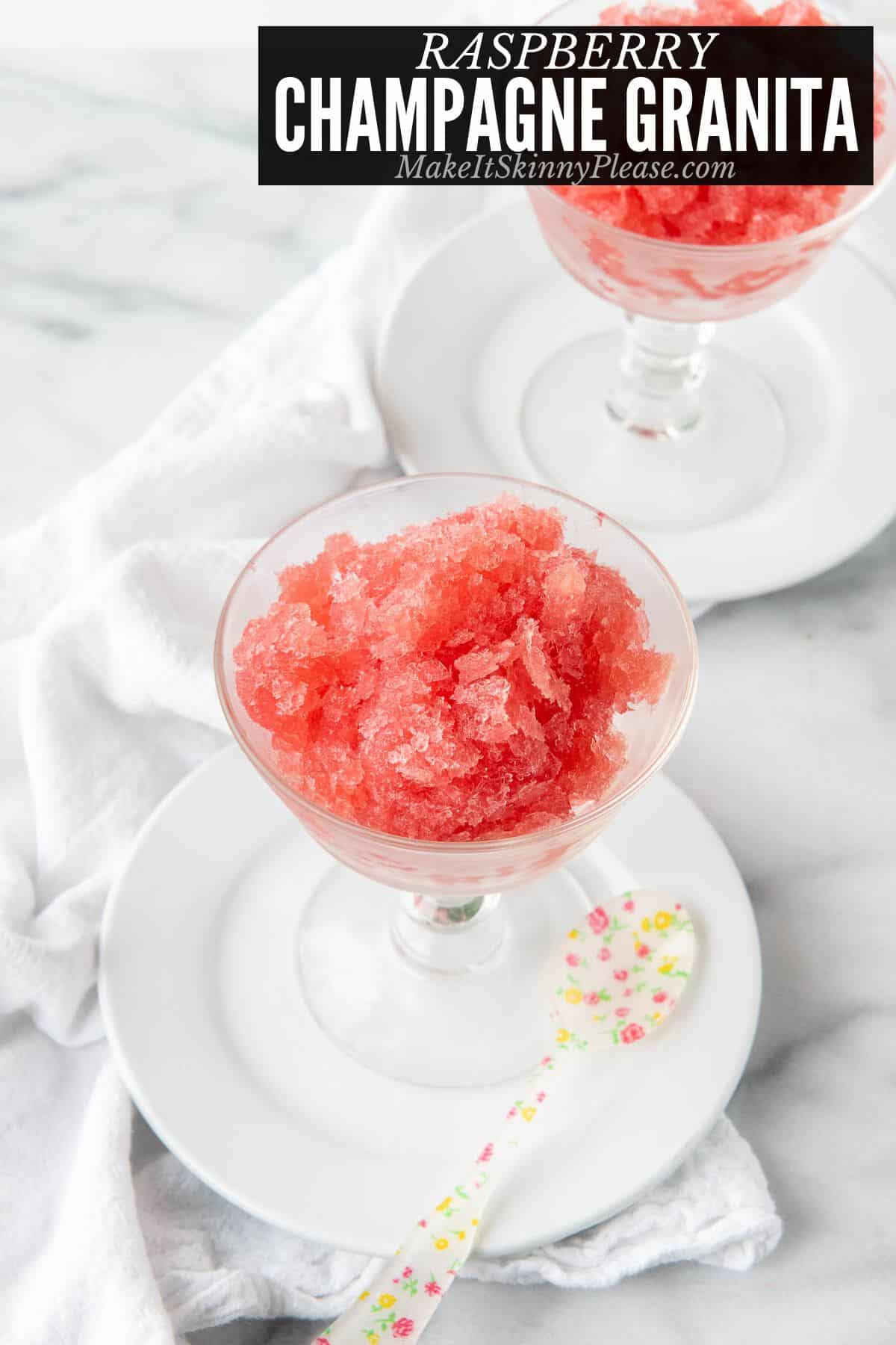 raspberry champagne granita in glass goblets.