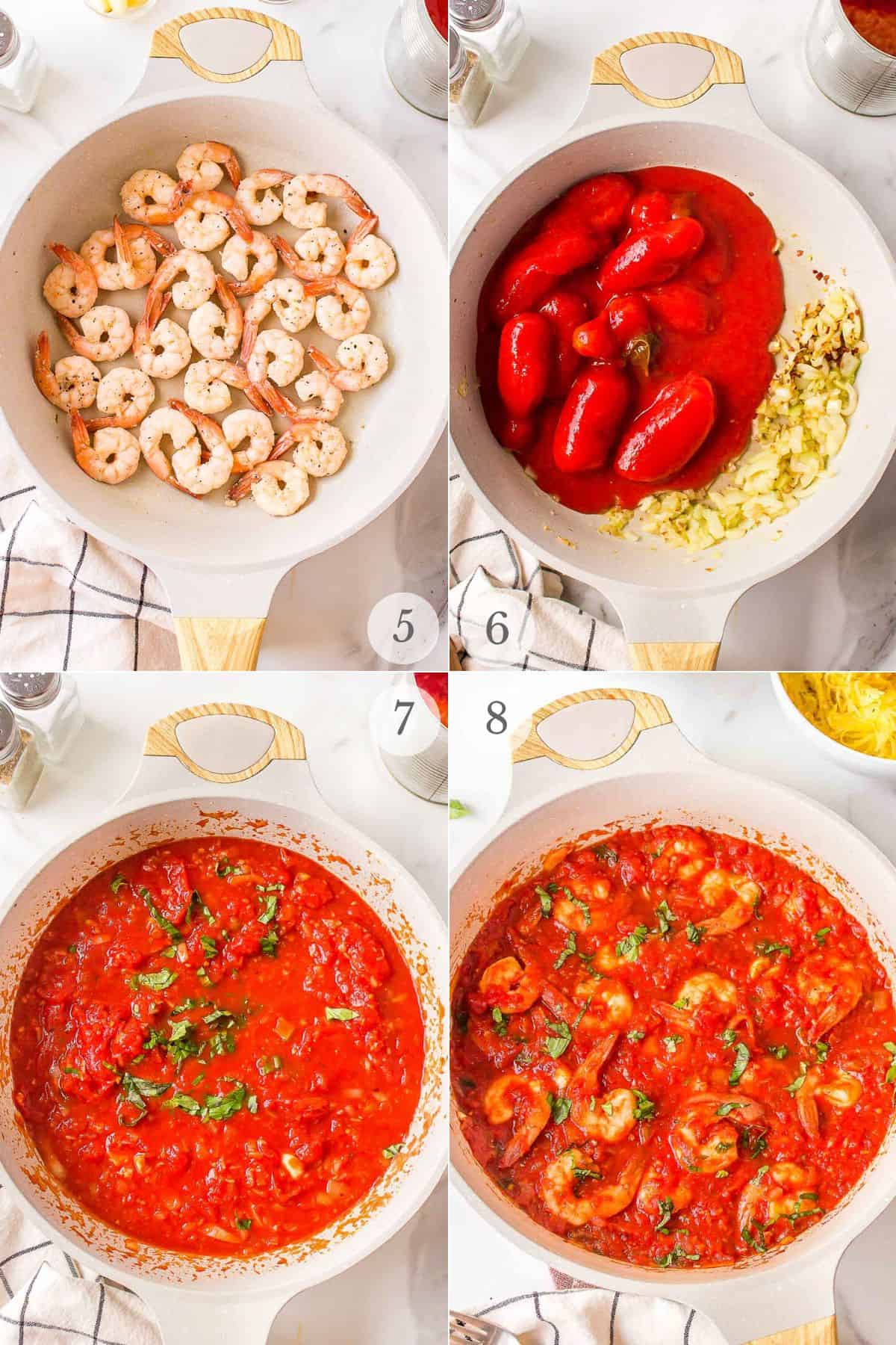 spicy shrimp spaghetti squash recipe steps 5-8.