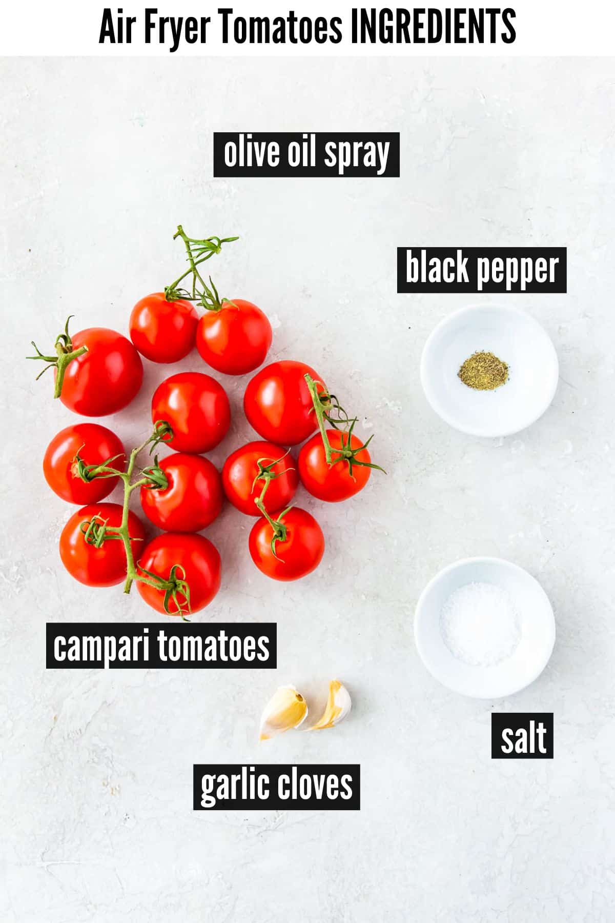 air fryer tomatoes labelled ingredients.