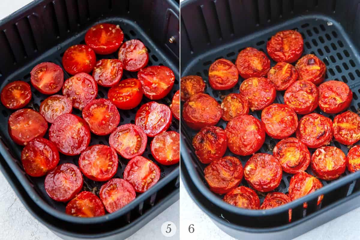 air fryer tomatoes recipe steps 5-6.