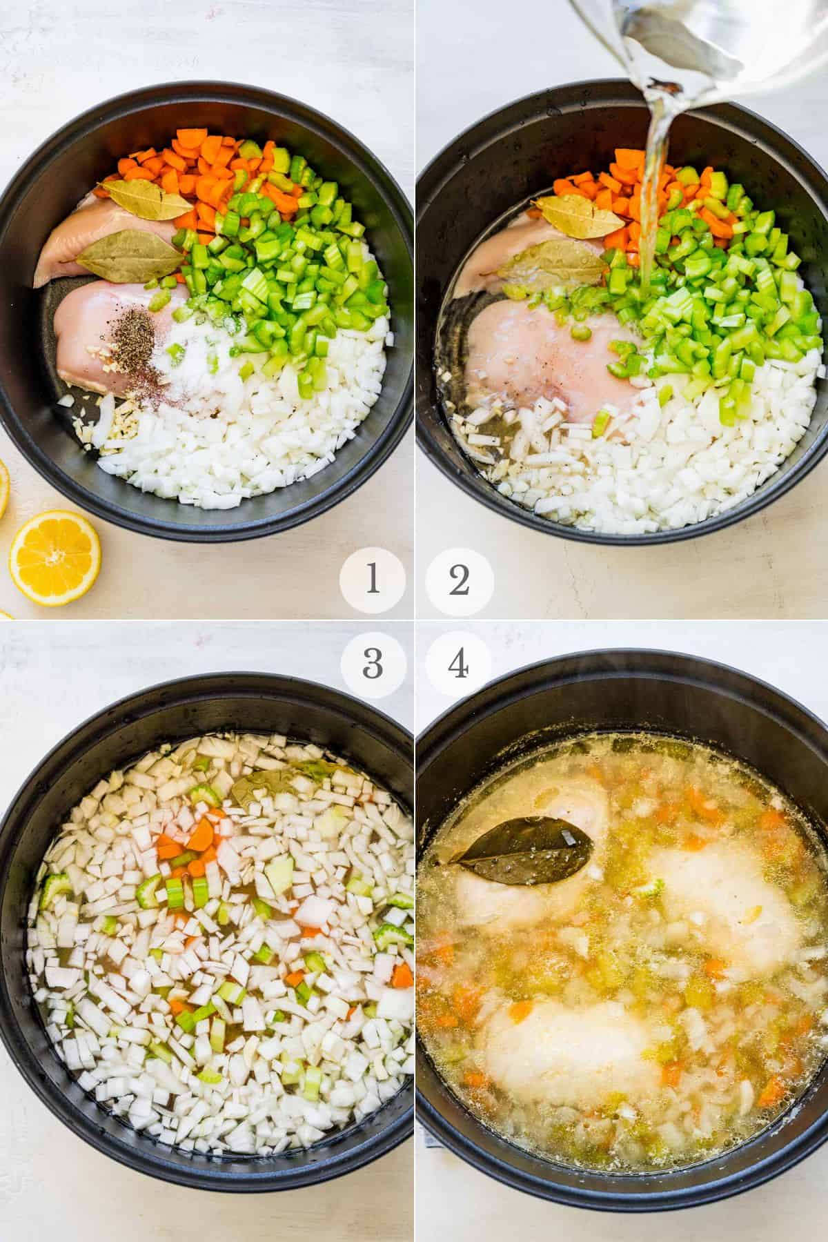 lemon chicken rice soup recipe steps 1-4.