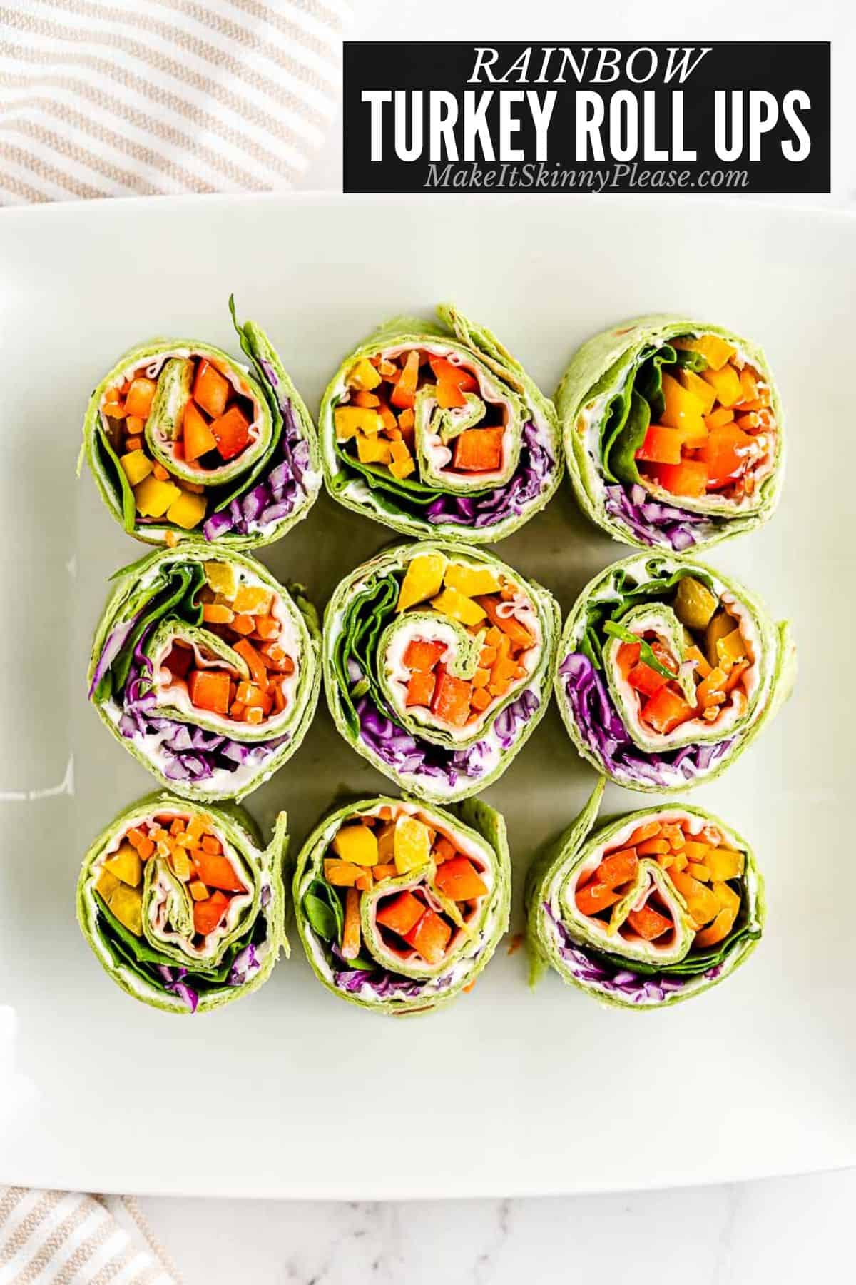 rainbow turkey roll ups on plate.