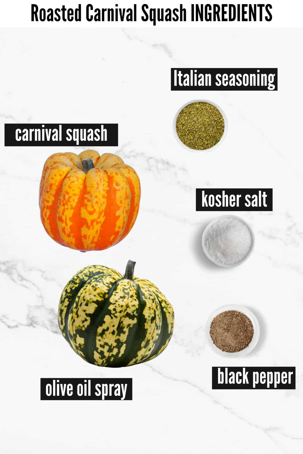 roasted carnival squash labelled ingredients.