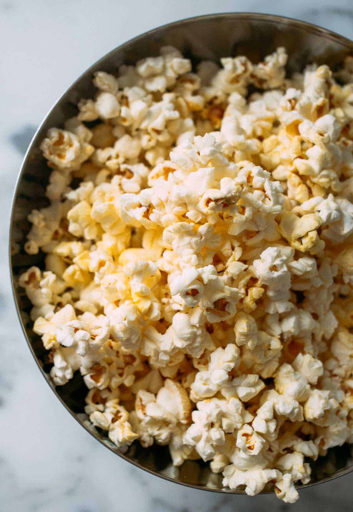 popcorn in a bowl from above