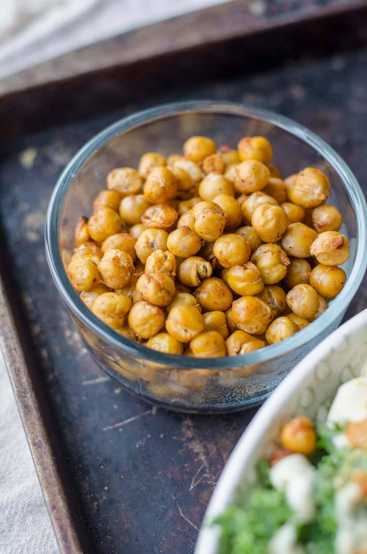 roasted chickpeas in a bowl.